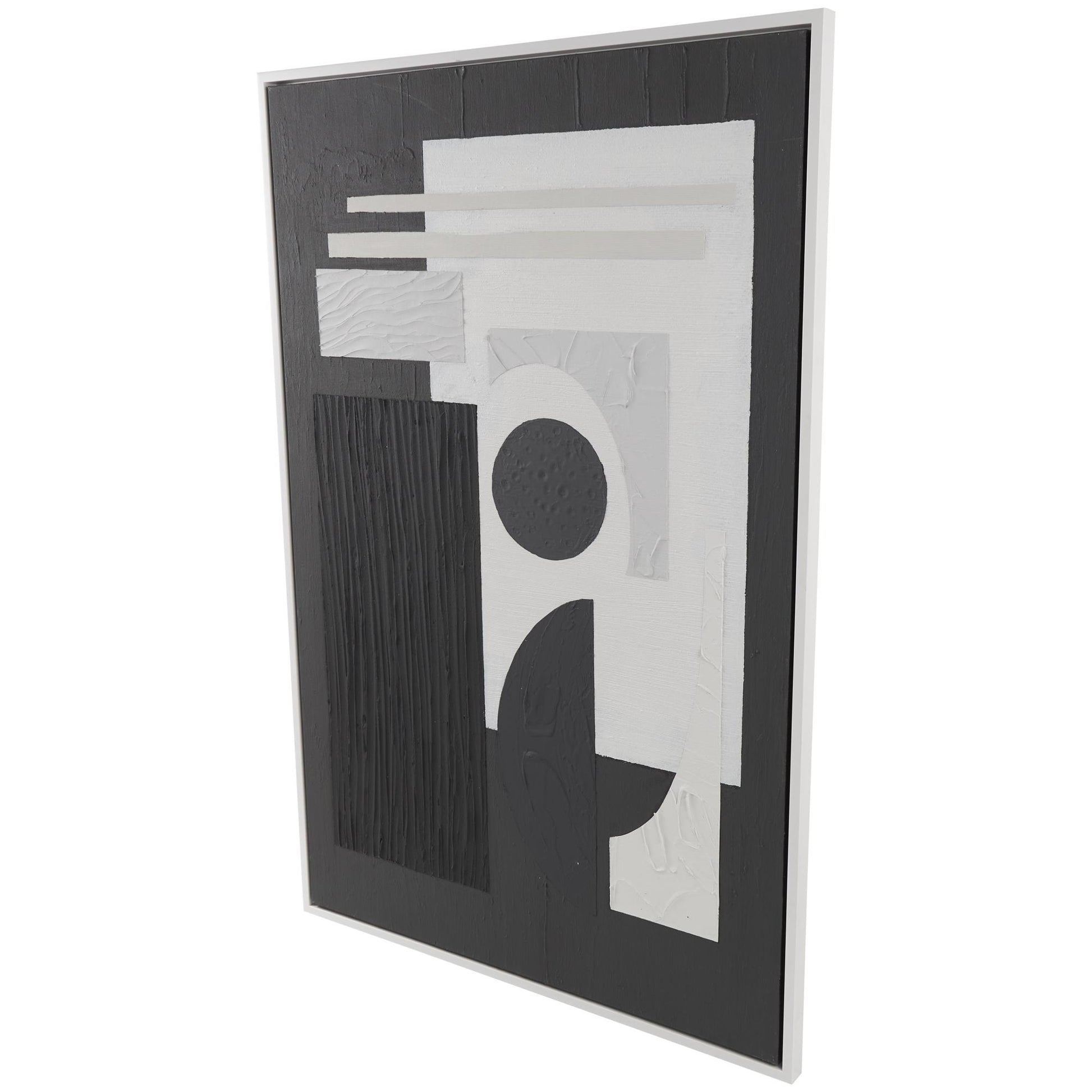 Geometric Canvas Textured Living Room Framed Wall Art with Various Shapes and White Accents