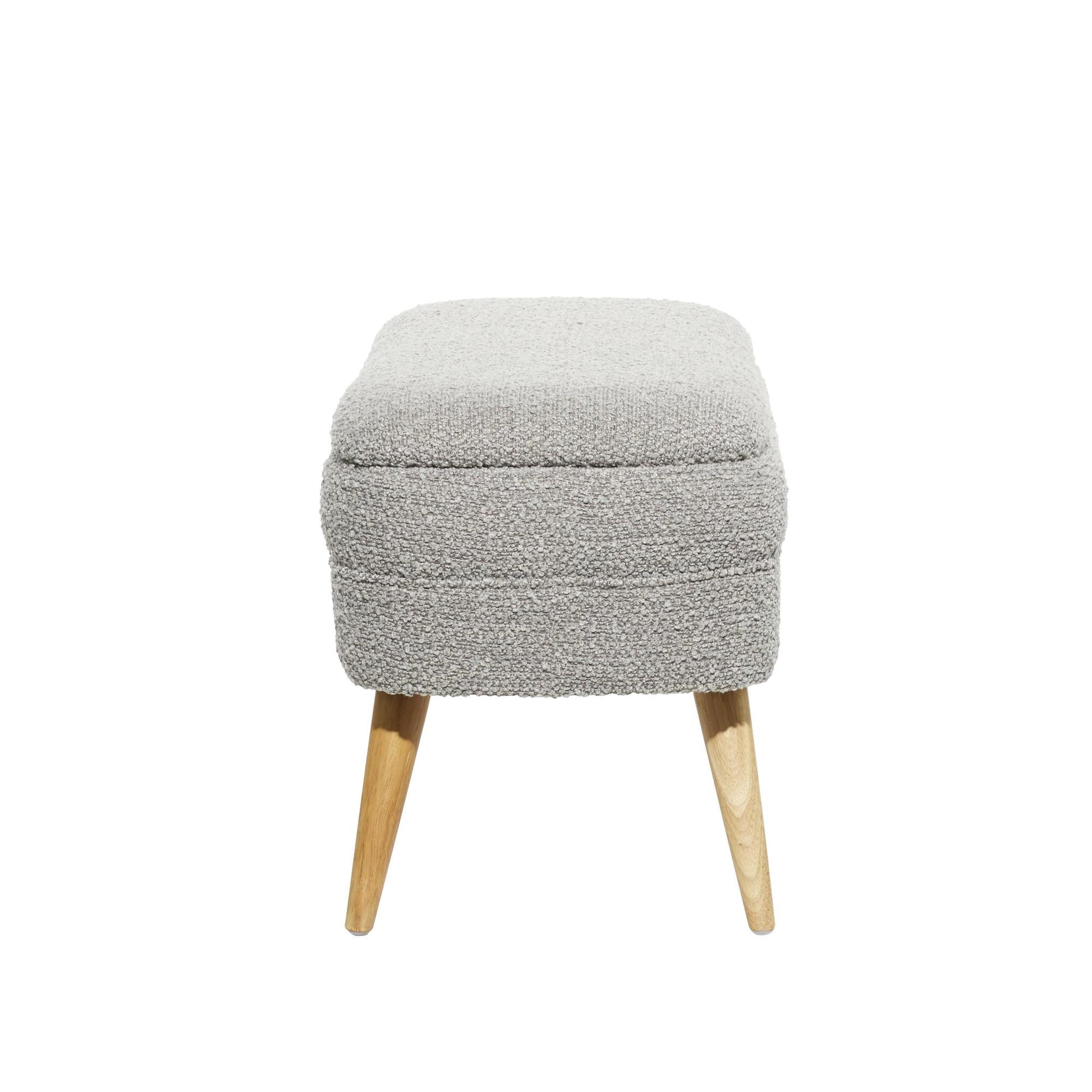 Gray Polyester Rounded Upholstered Boucle Room Storage Bench with Tapered Wood Legs