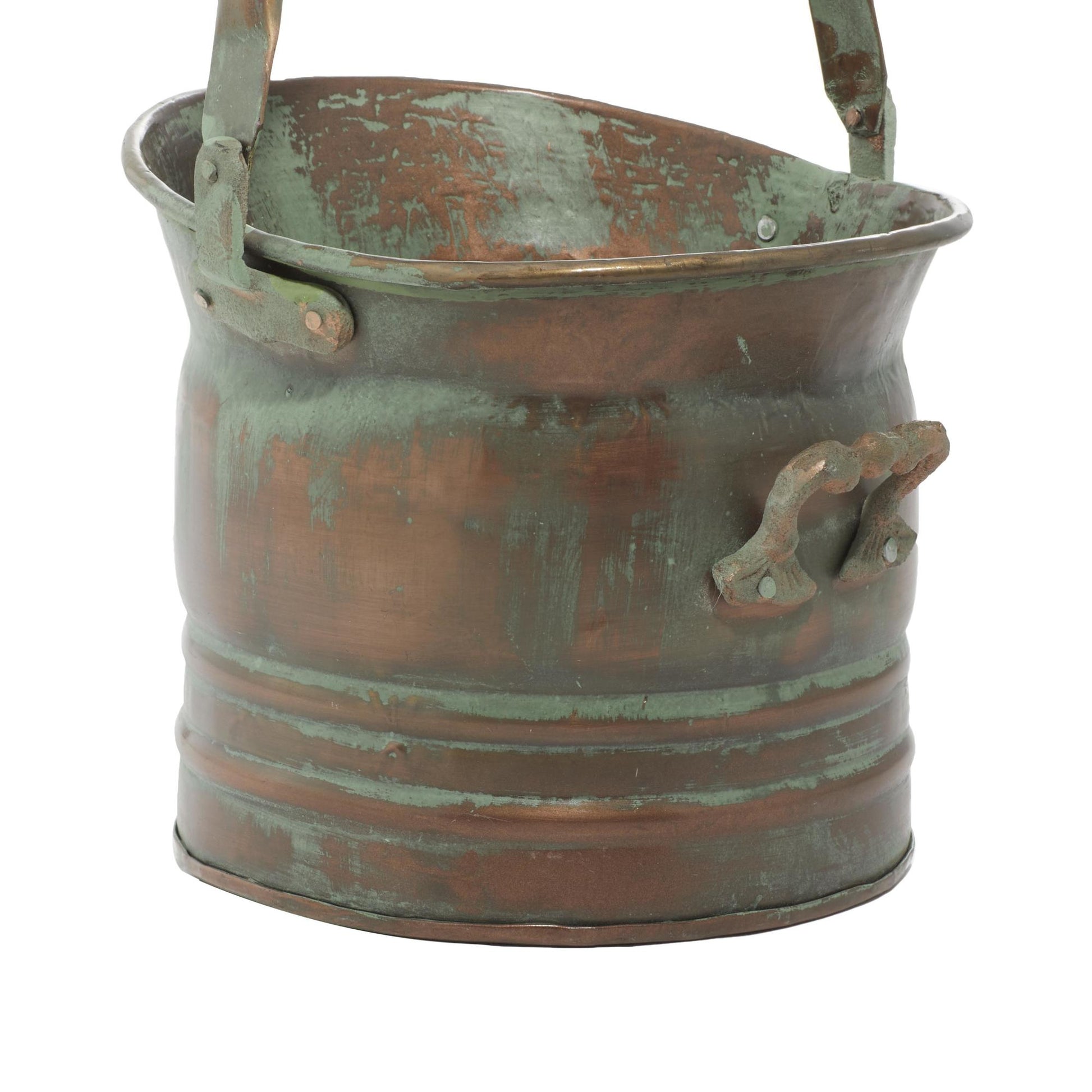Set of 3 Copper Metal Patina Tulip Style Bucket Indoor Outdoor Planter with Stationary Handles