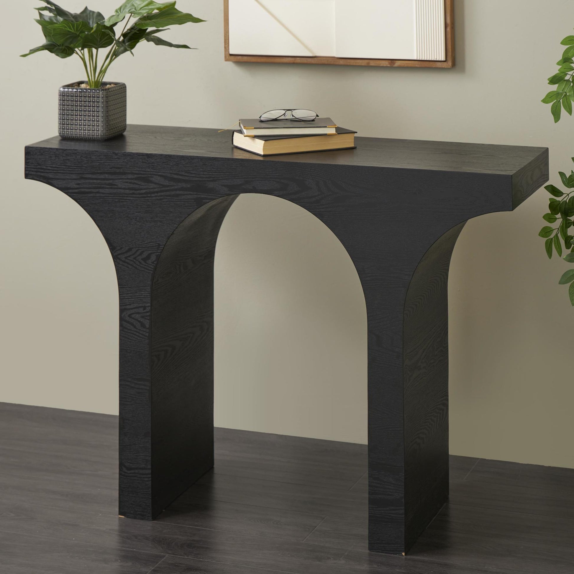 Abstract Black Wood Cutout Arch Living Room Console Table