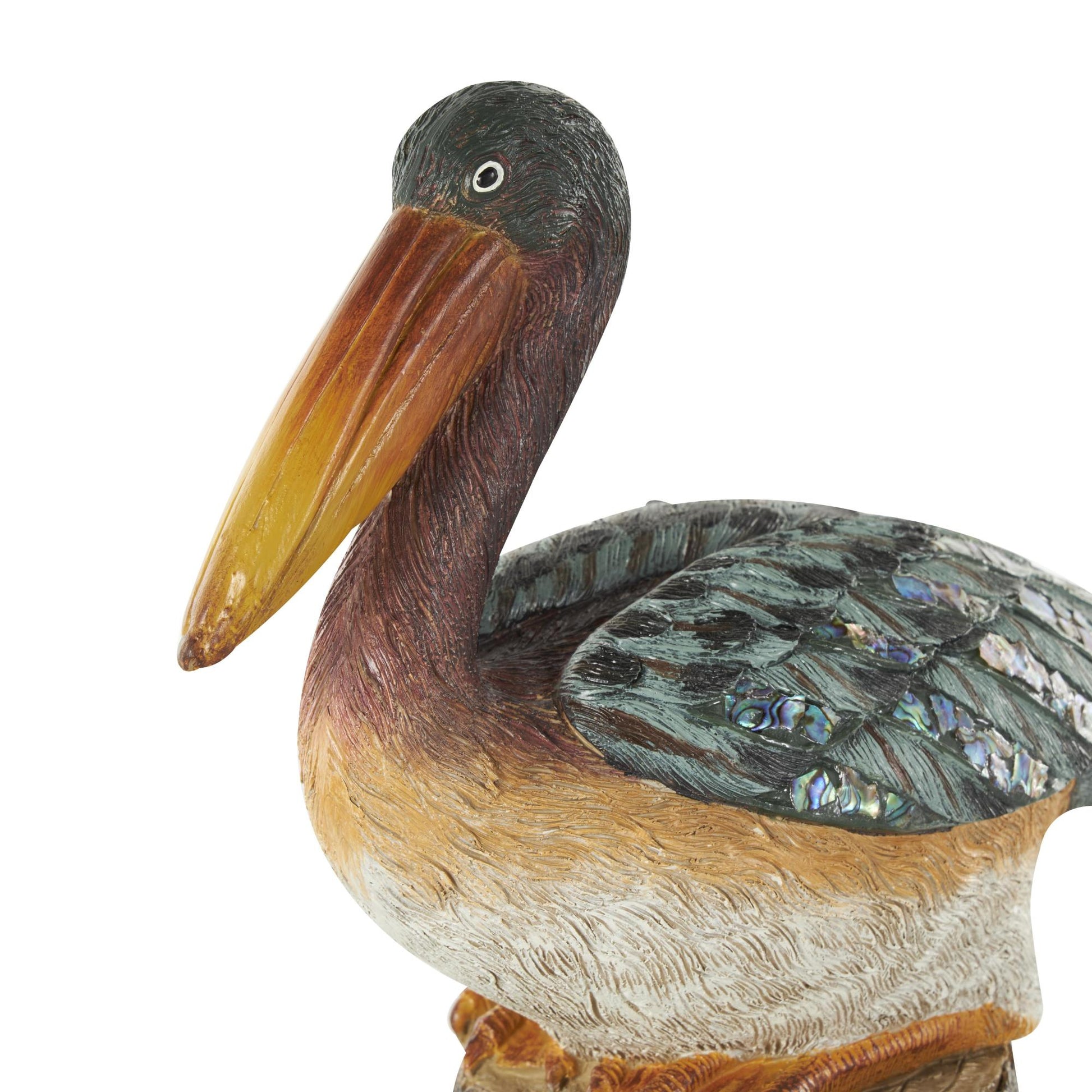 Pelican Teal Resin Textured Sitting Decorative Sculpture with Brown Block and Shiny Accents