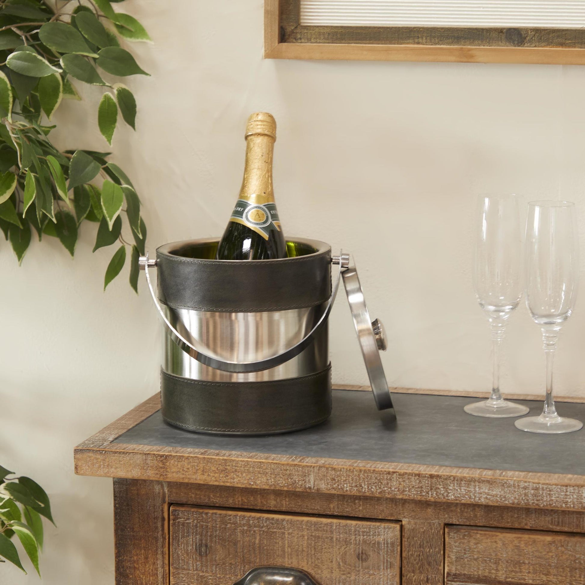 Leather Handmade Decorative Ice Bucket with Lid