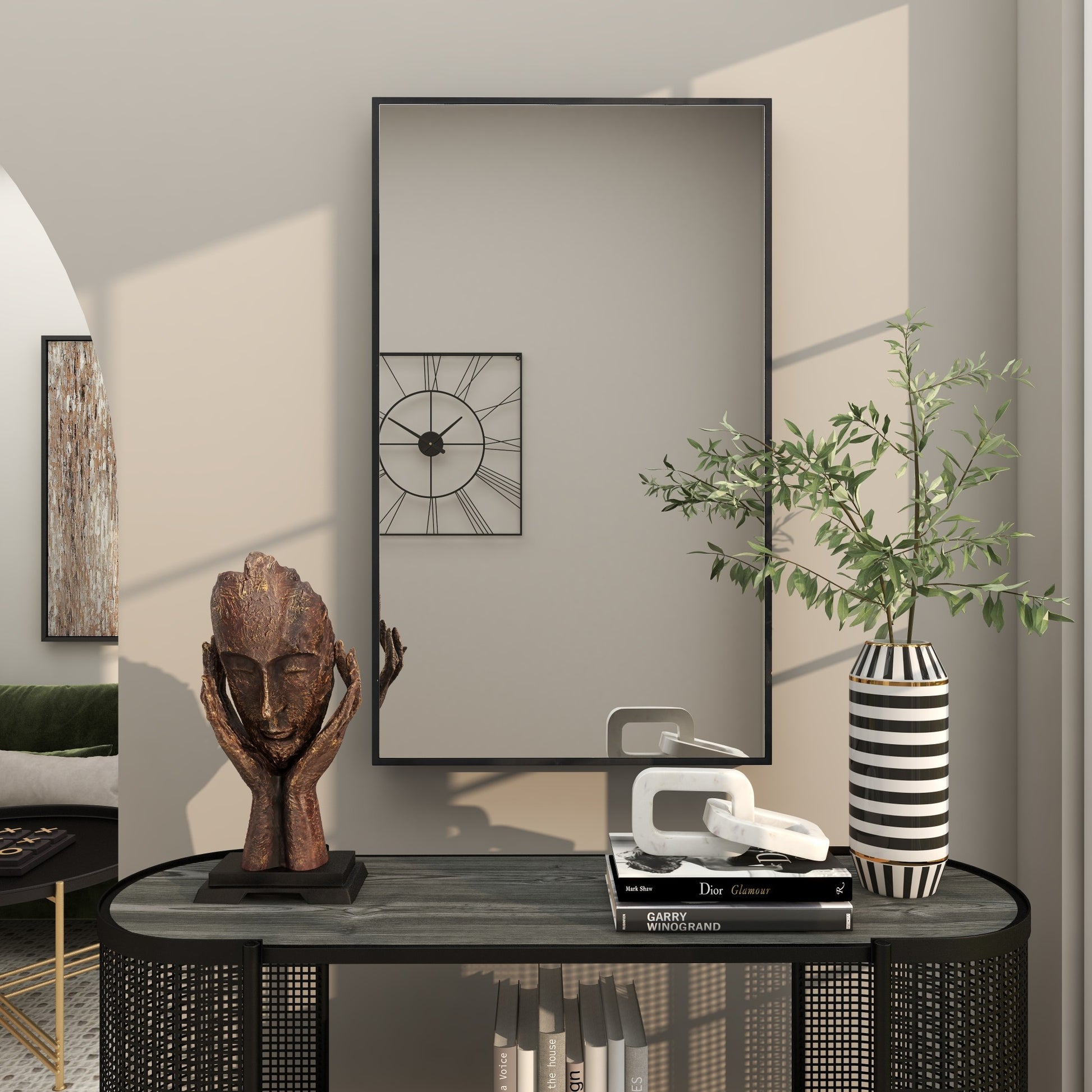 Wooden Room Wall Mirror with Thin Minimalistic Frame 24" x 1" x 40"