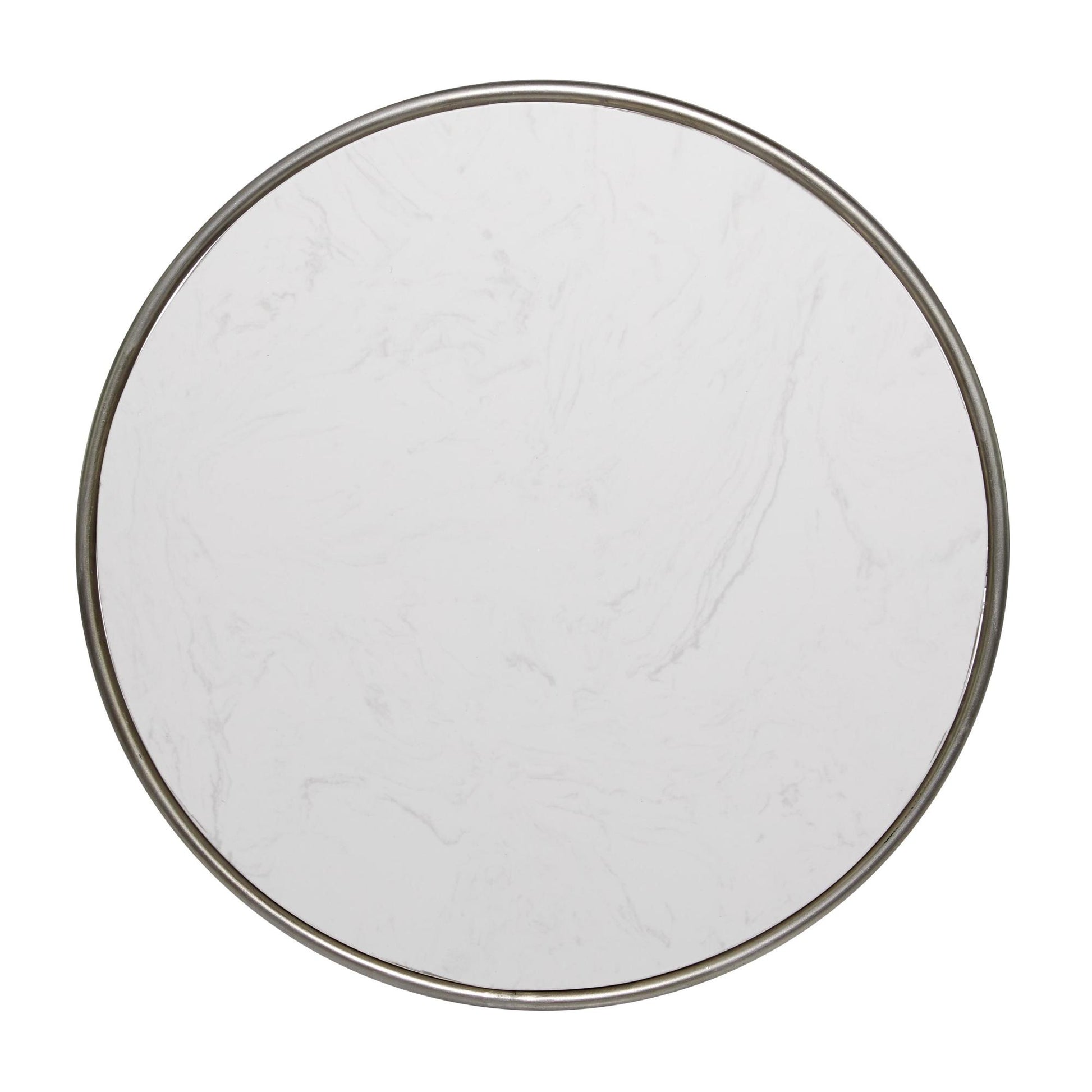Silver Metal Side End Accent Table with White Marble Top