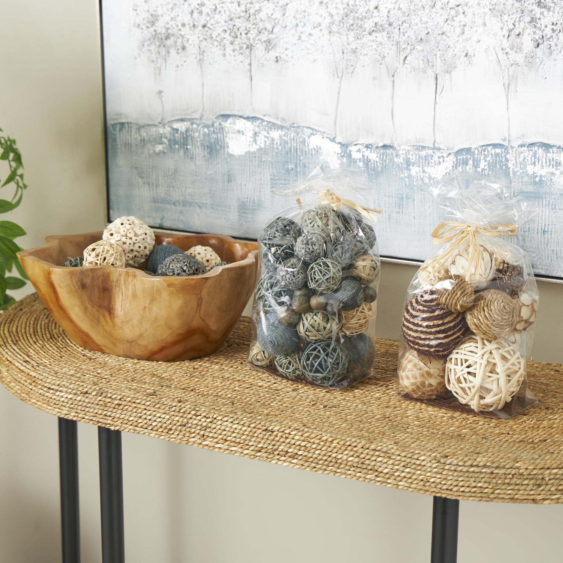 Set of 3 Gray Dried Plant Handmade Decorative Orbs & Vase Filler with Varying Designs