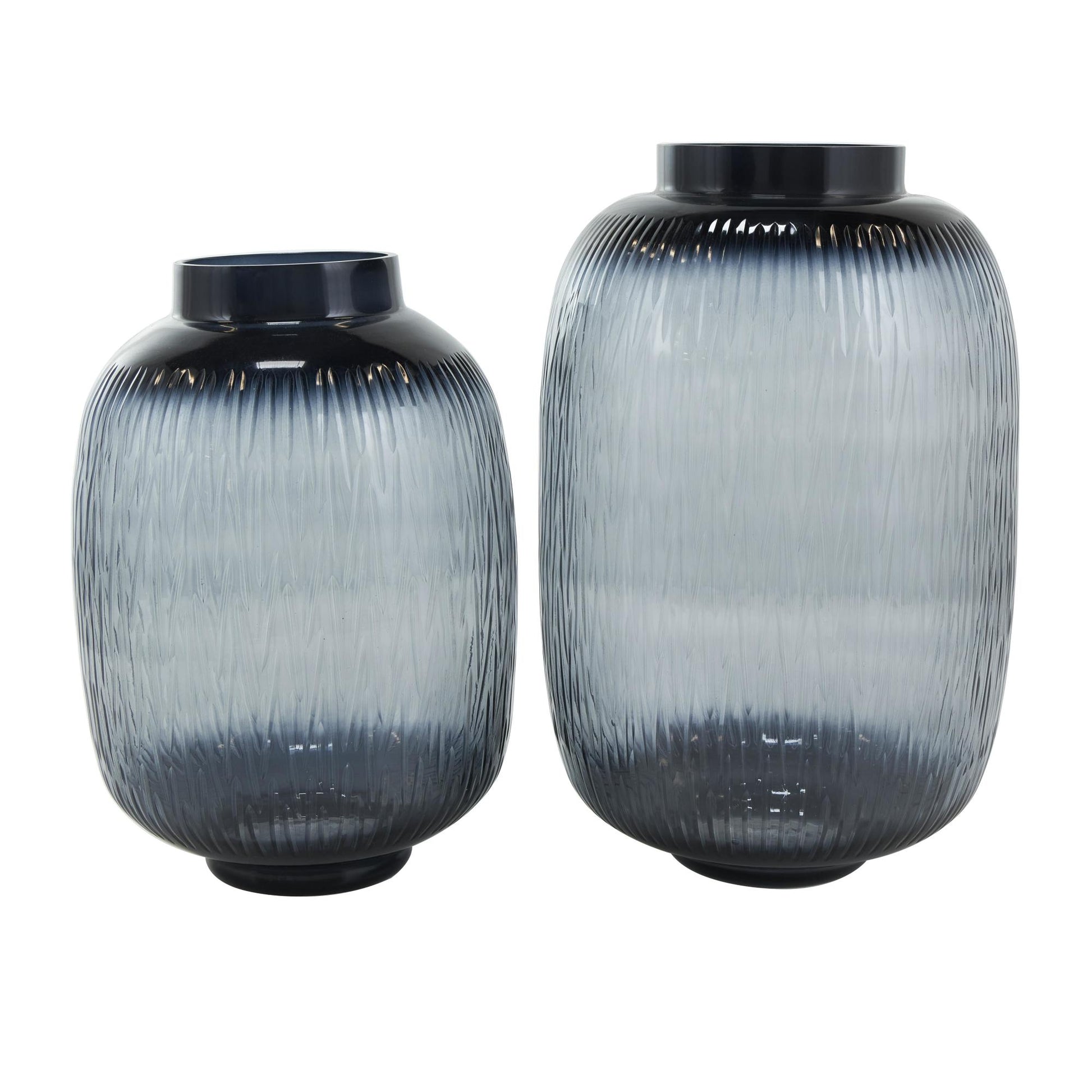 Set of 2 Black Glass Textured Ombre Decorative Vase