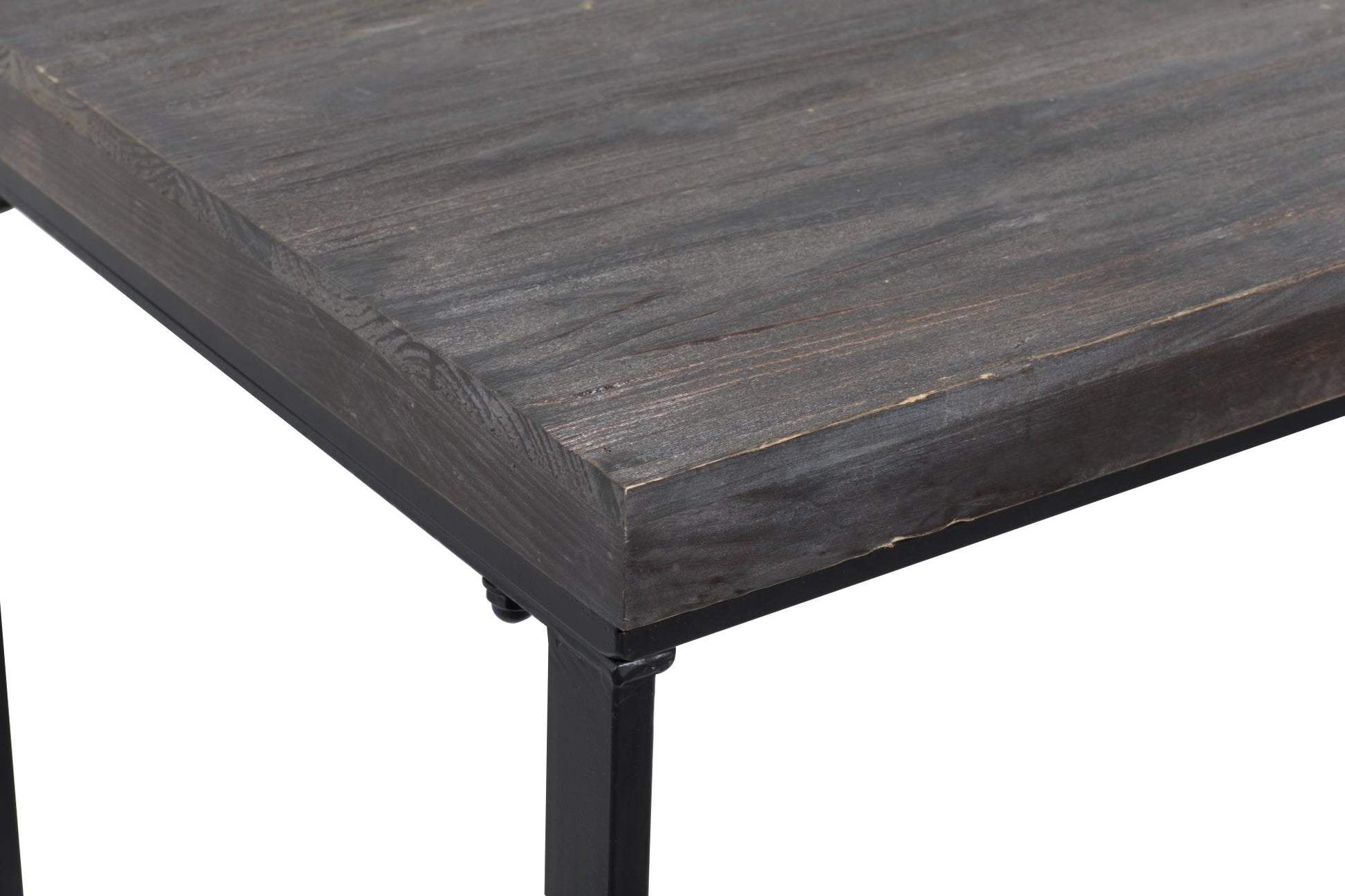 Dark Brown Wood Living Room Console Table with Black Metal Legs