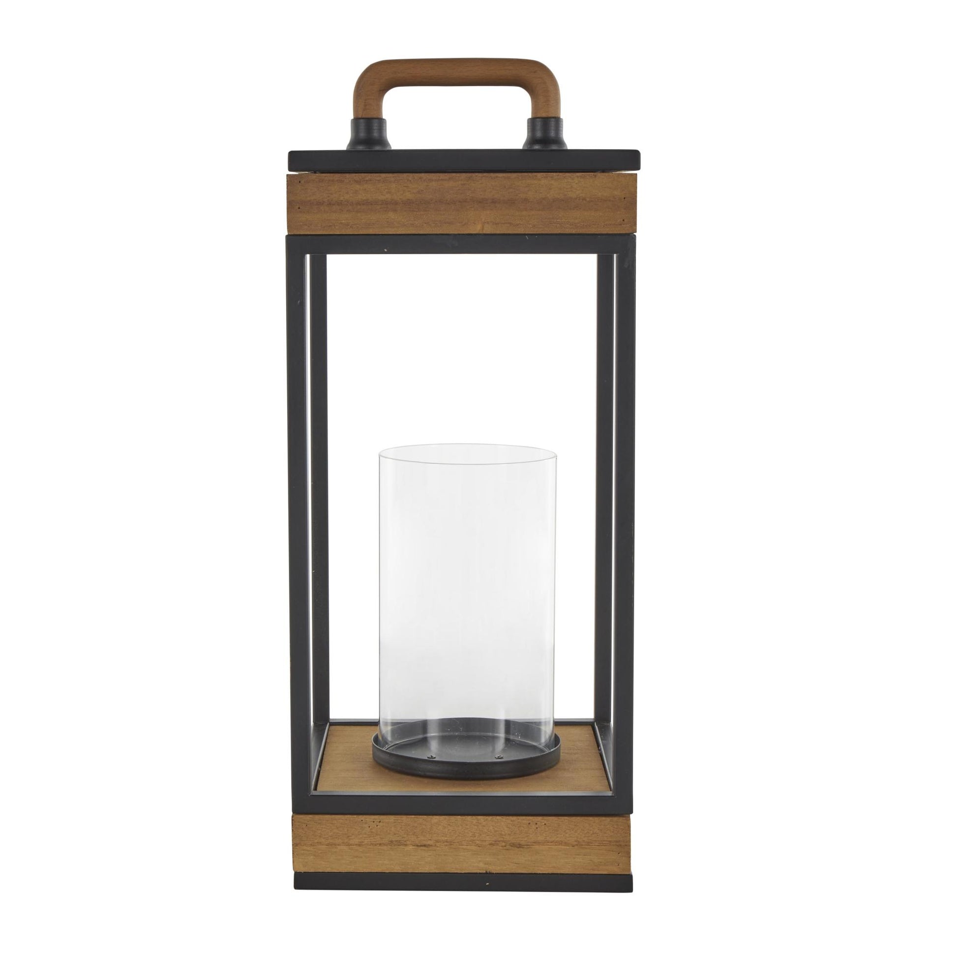 Brown Metal Open Frame Indoor Outdoor Candle Lantern with Black Metal Accents
