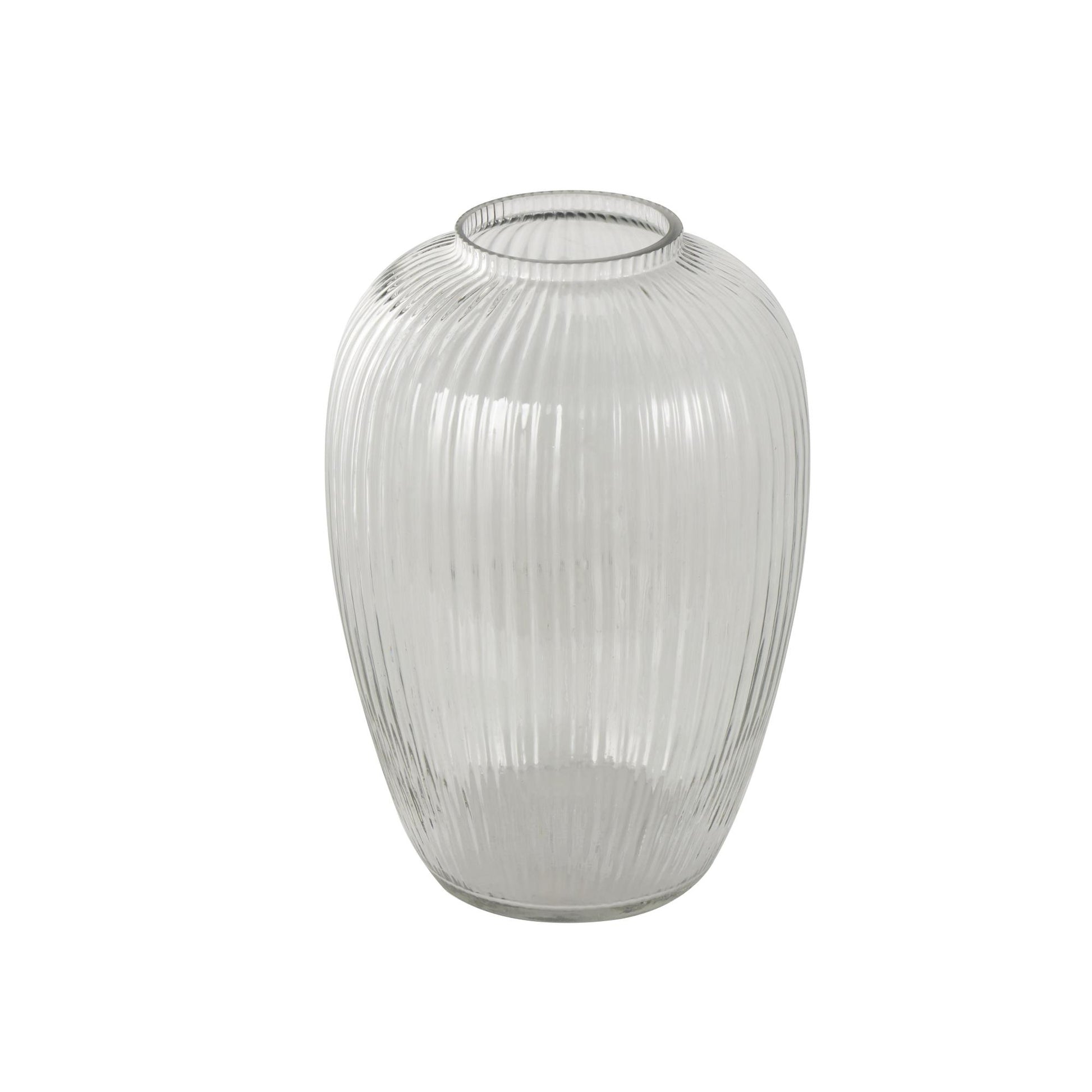 Glass Ribbed Fluted Decorative Vase 6" x 6" x 9"