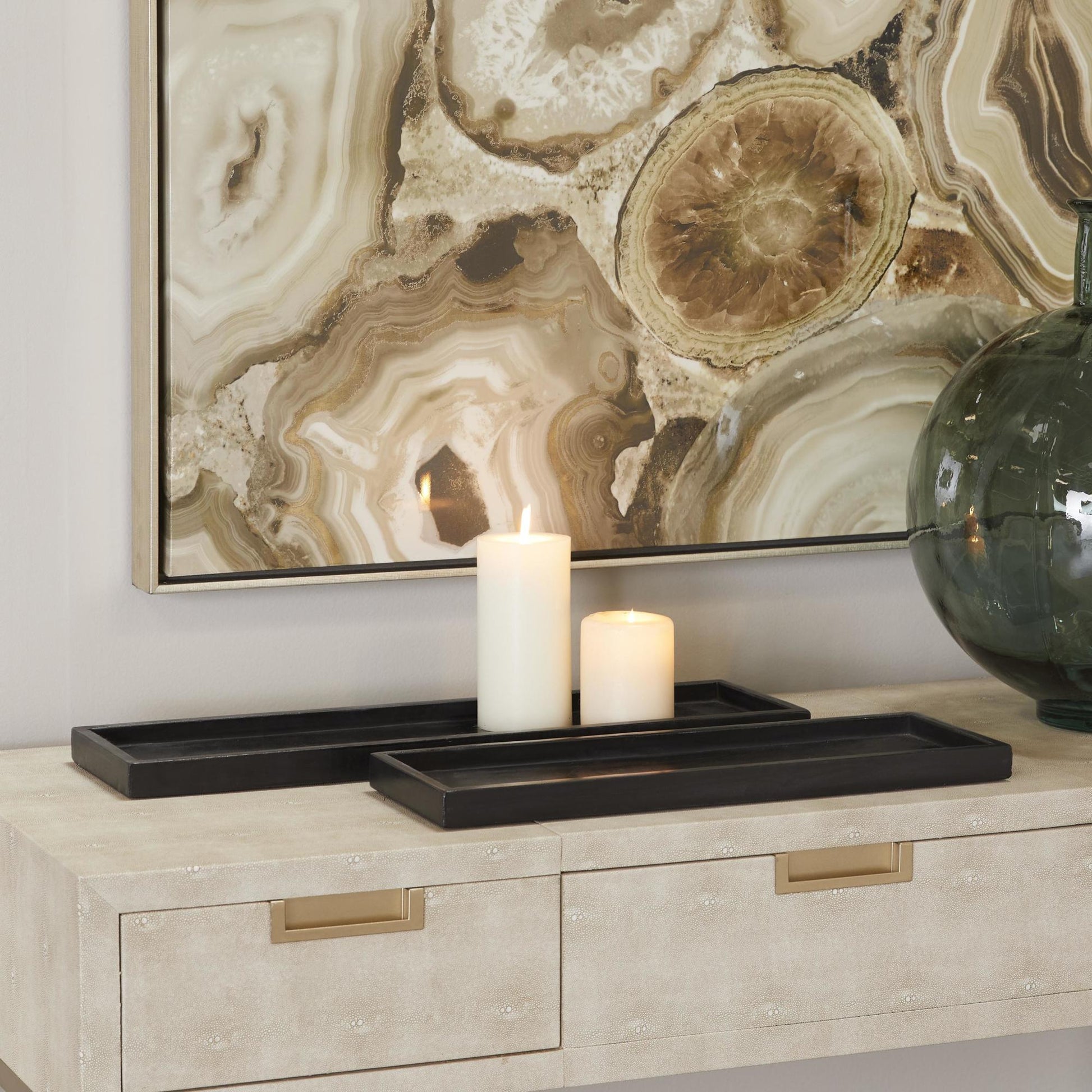 Set of 2 Marble Minimalistic Textured Square Living Room Decor Tray Set of 2 10", 8"W