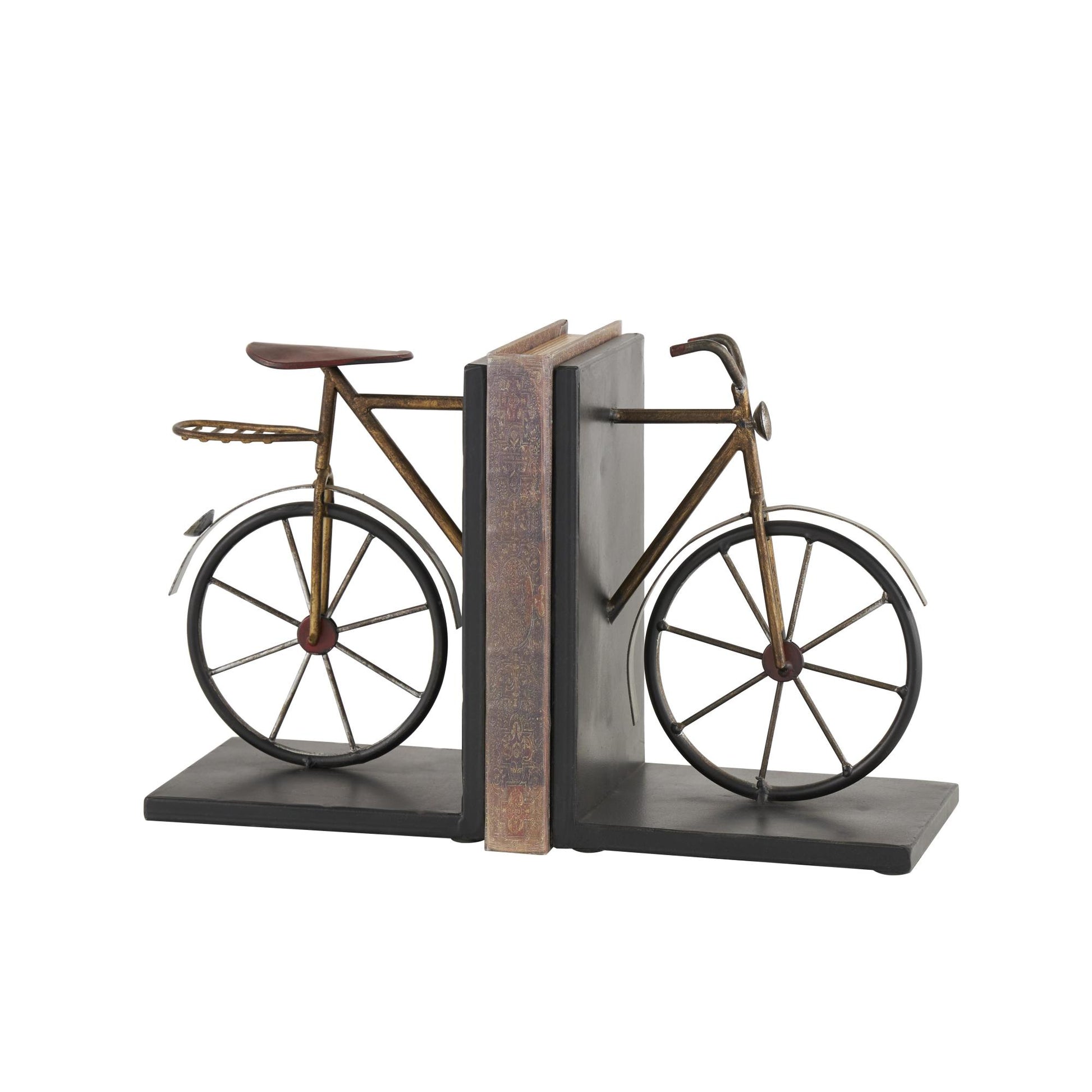 Set of 2 Bike Black Metal Weathered Decorative Bookends