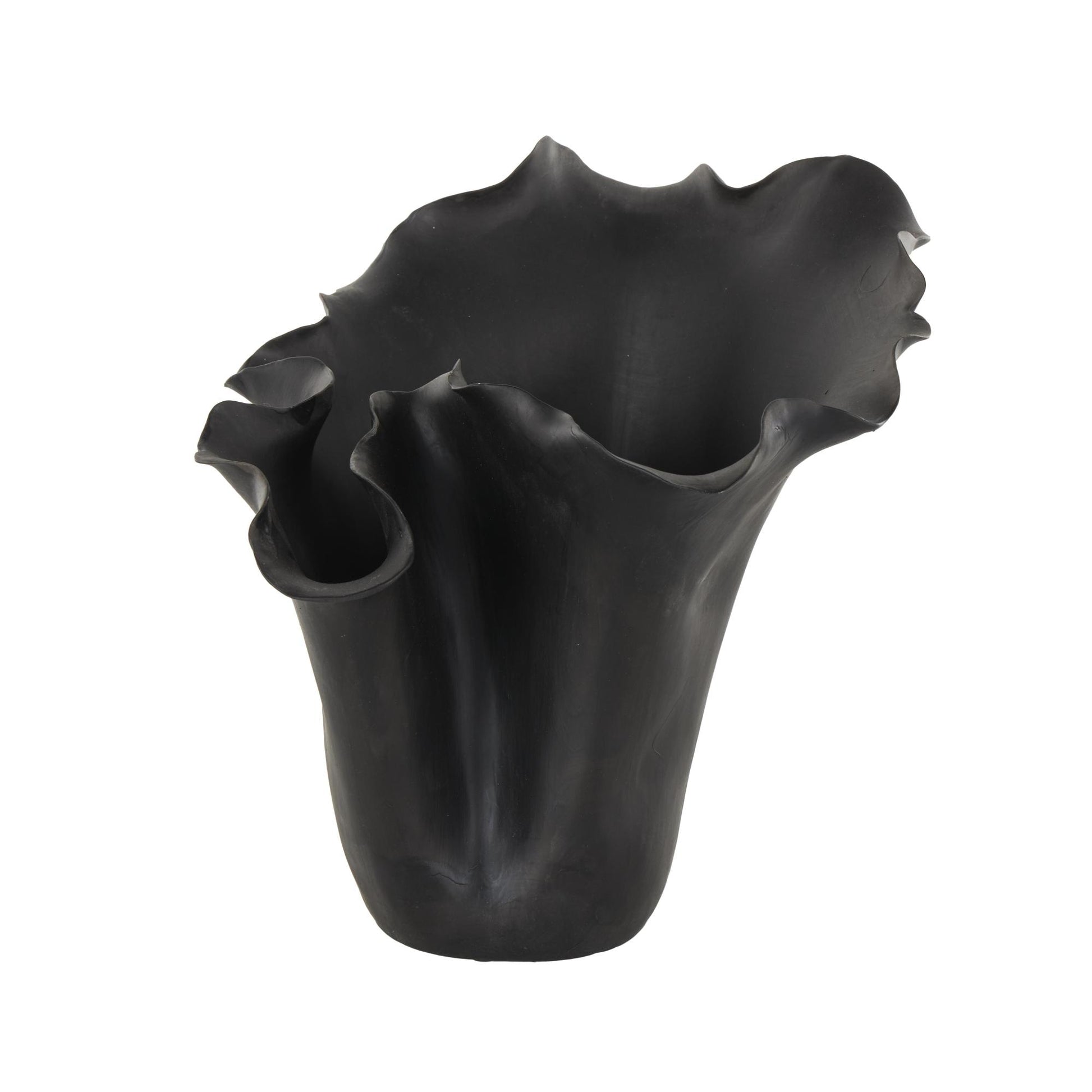 Abstract Ceramic Floral Inspired Decorative Vase with Wavy Folded Rim