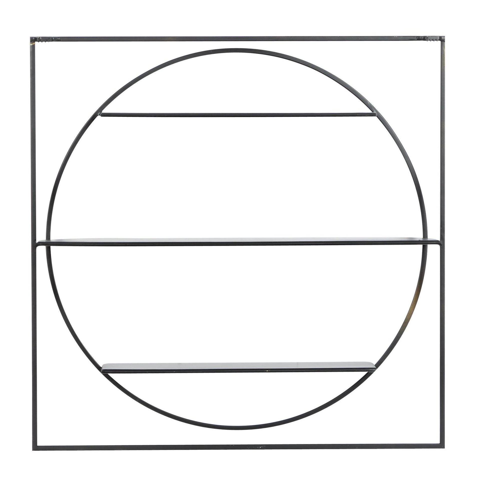 Geometric Black Metal Square 3 Shelf Room Wall Shelf with Circle Frame