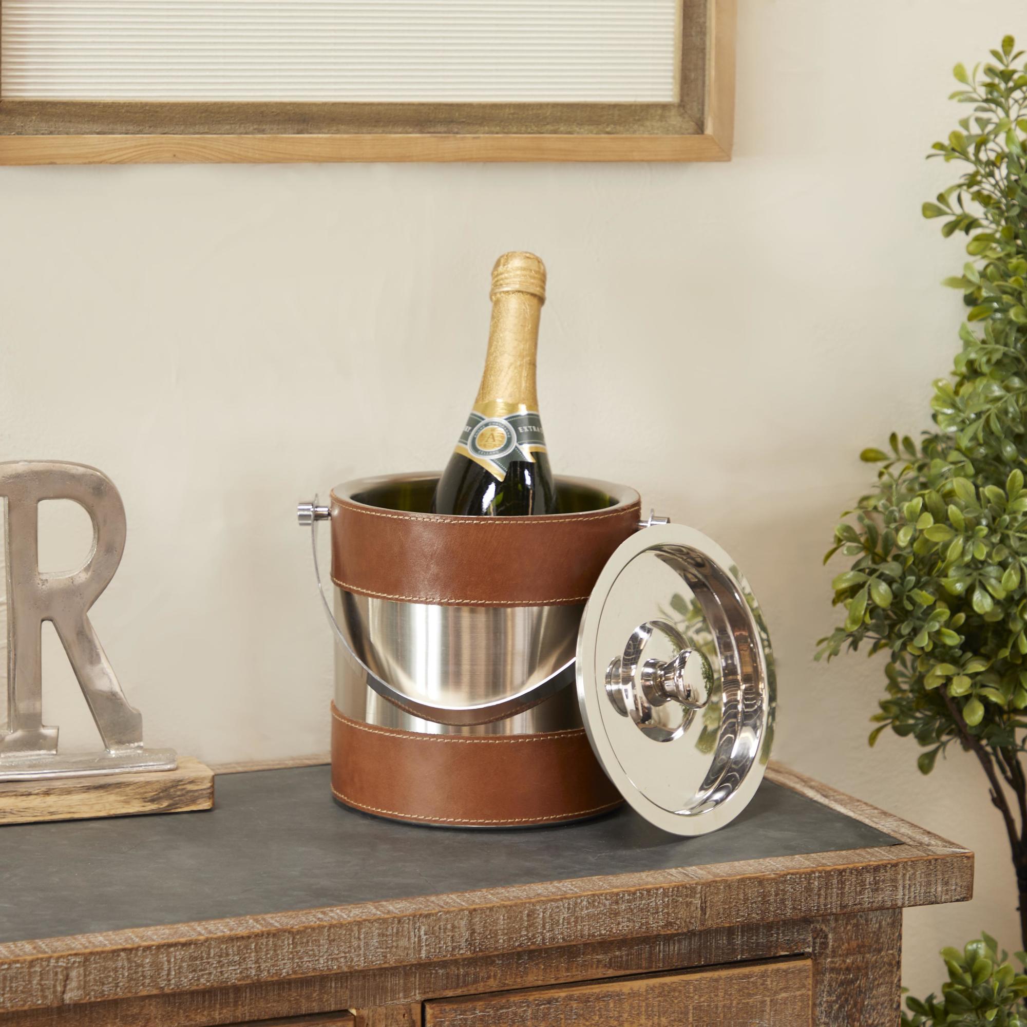 Leather Handmade Decorative Ice Bucket with Lid