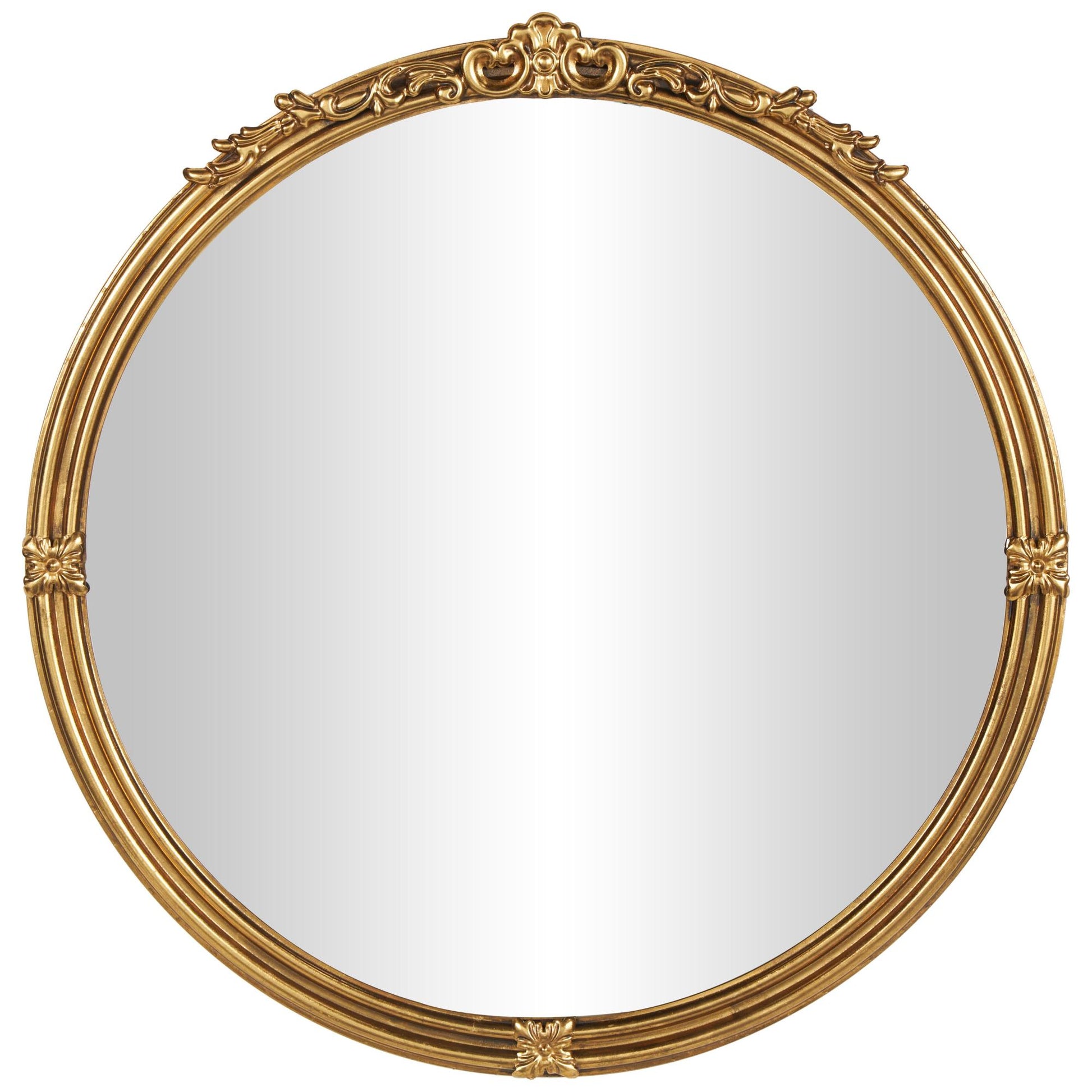 Scroll Gold Metal Layered Frame Room Wall Mirror with Floral Accents