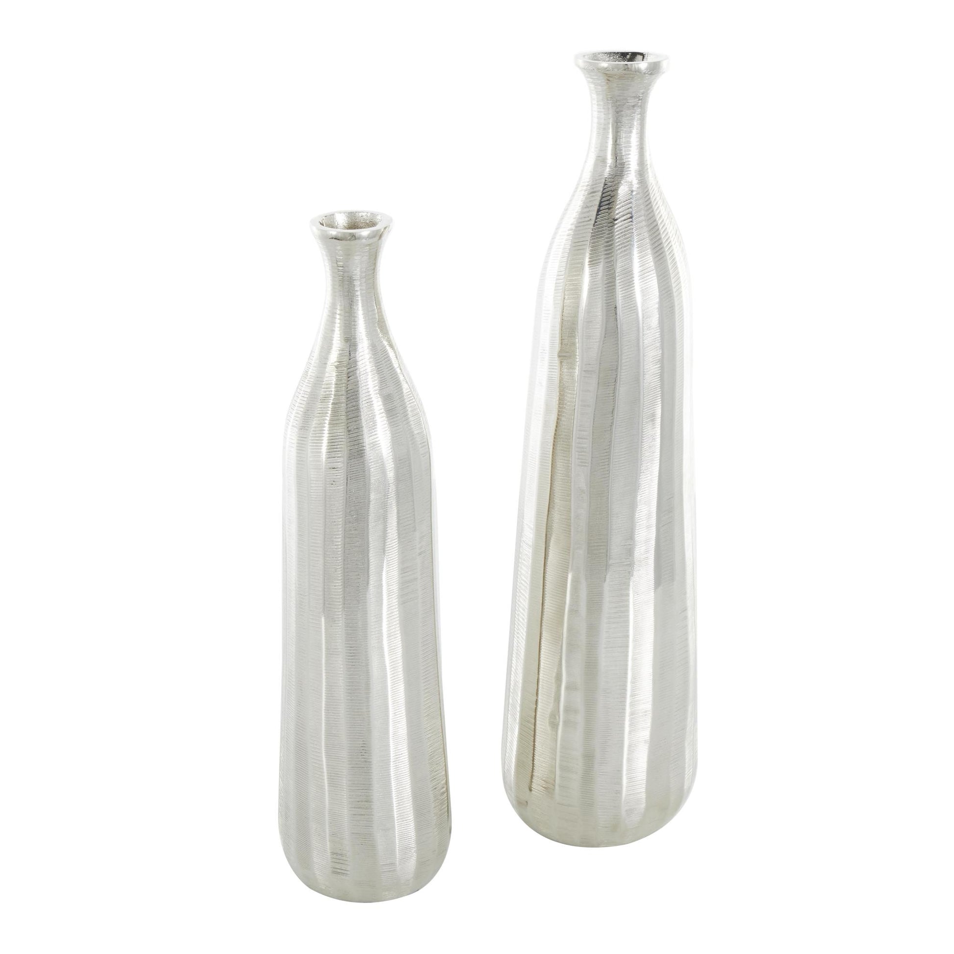 Set of 2 Aluminum Metal Decorative Vase with Wavy Accents and Textured Ridges Set of 2 20"W, 19"H