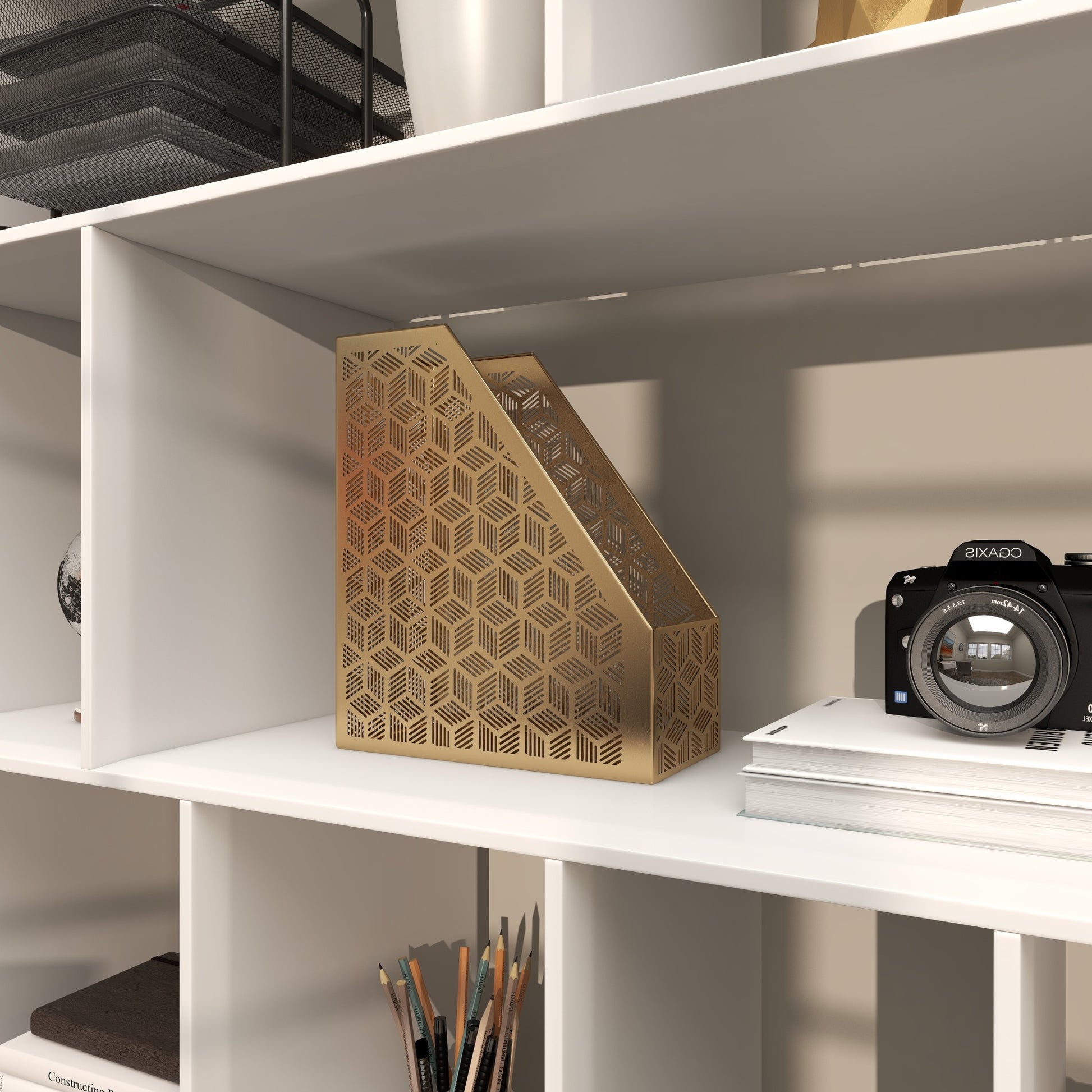 CosmoLiving by Cosmopolitan Floral Metal Single Slot Decorative Magazine Holder with Laser Carved Design