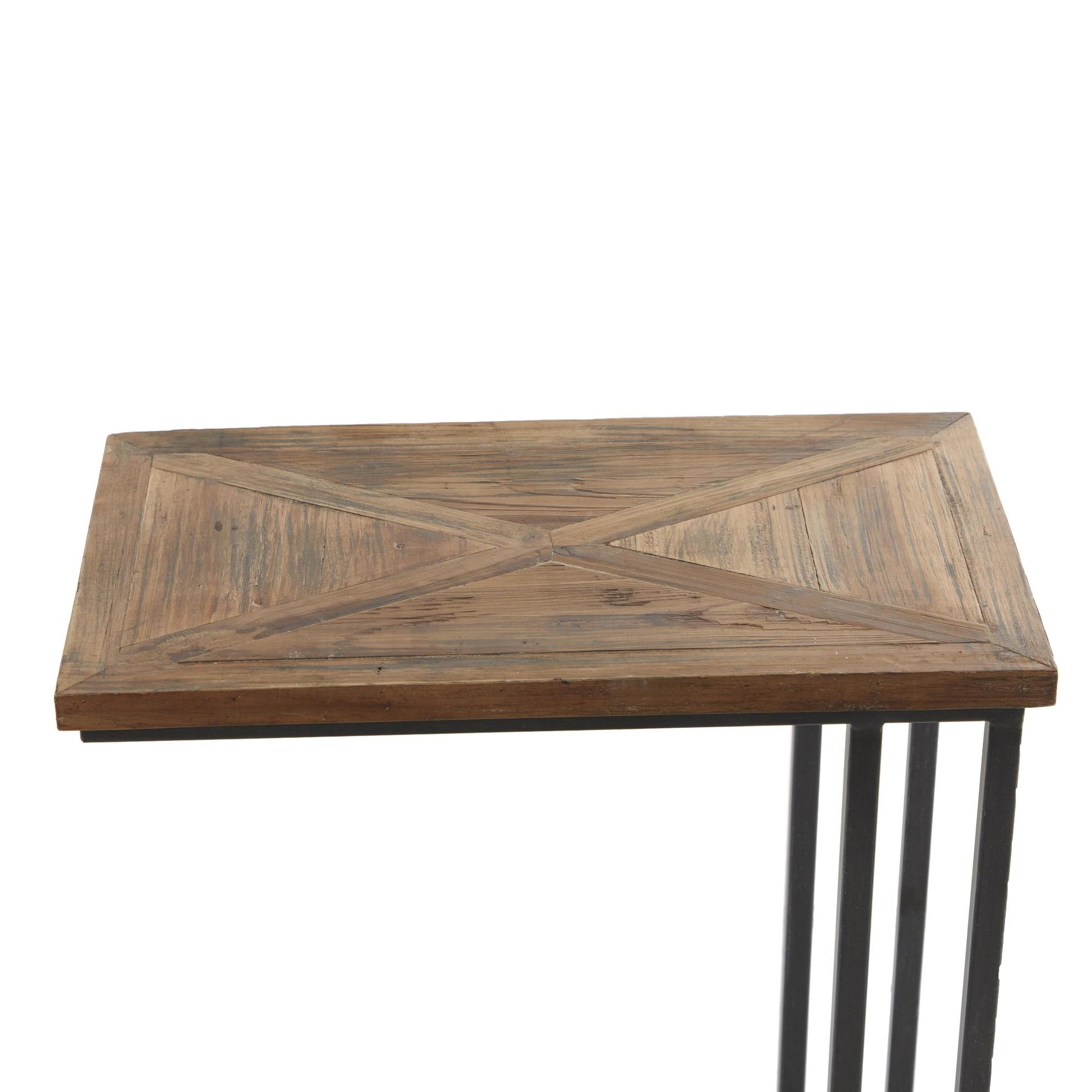 Black Metal C-Shaped Side End Accent Table with Brown Wood Top