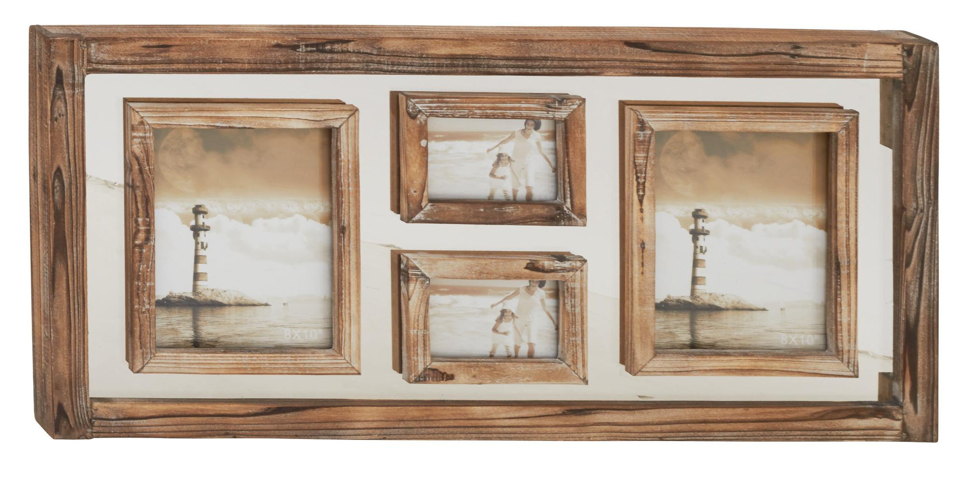 Brown Wood 4 Slot Ornate Wall Photo Frame with Wood Frame