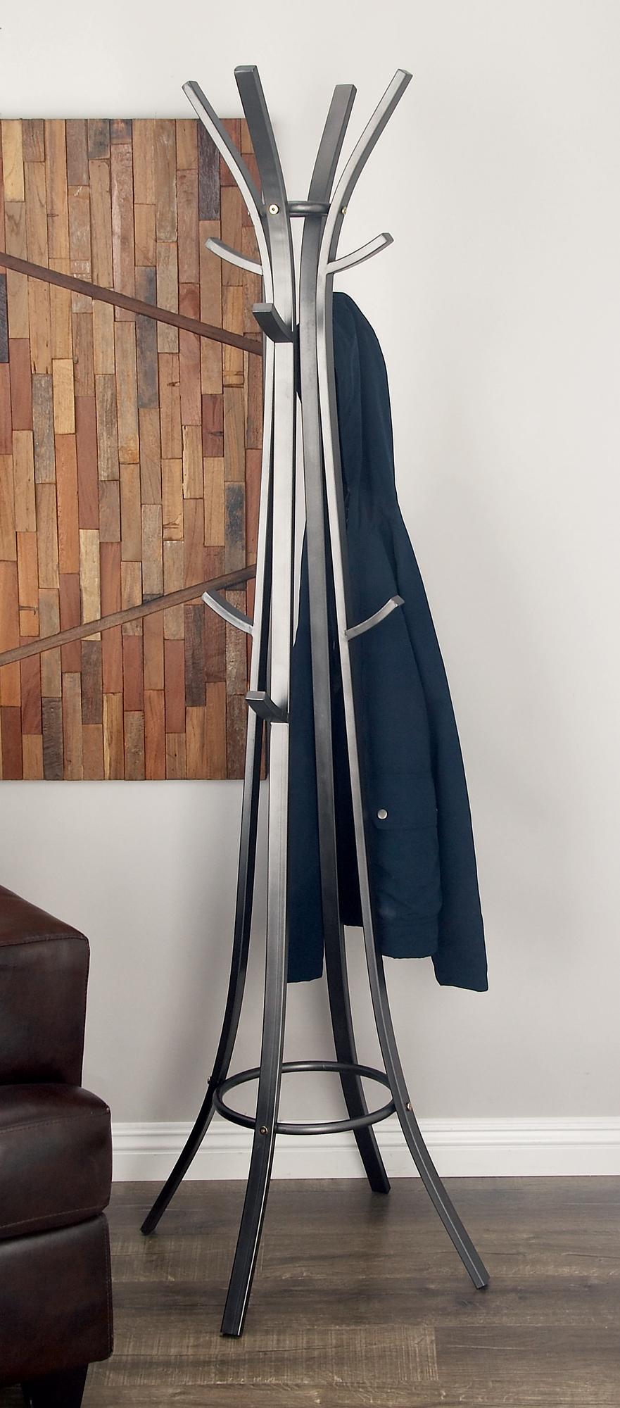 Dark Gray Metal 12 Hook Freestanding Coat Rack