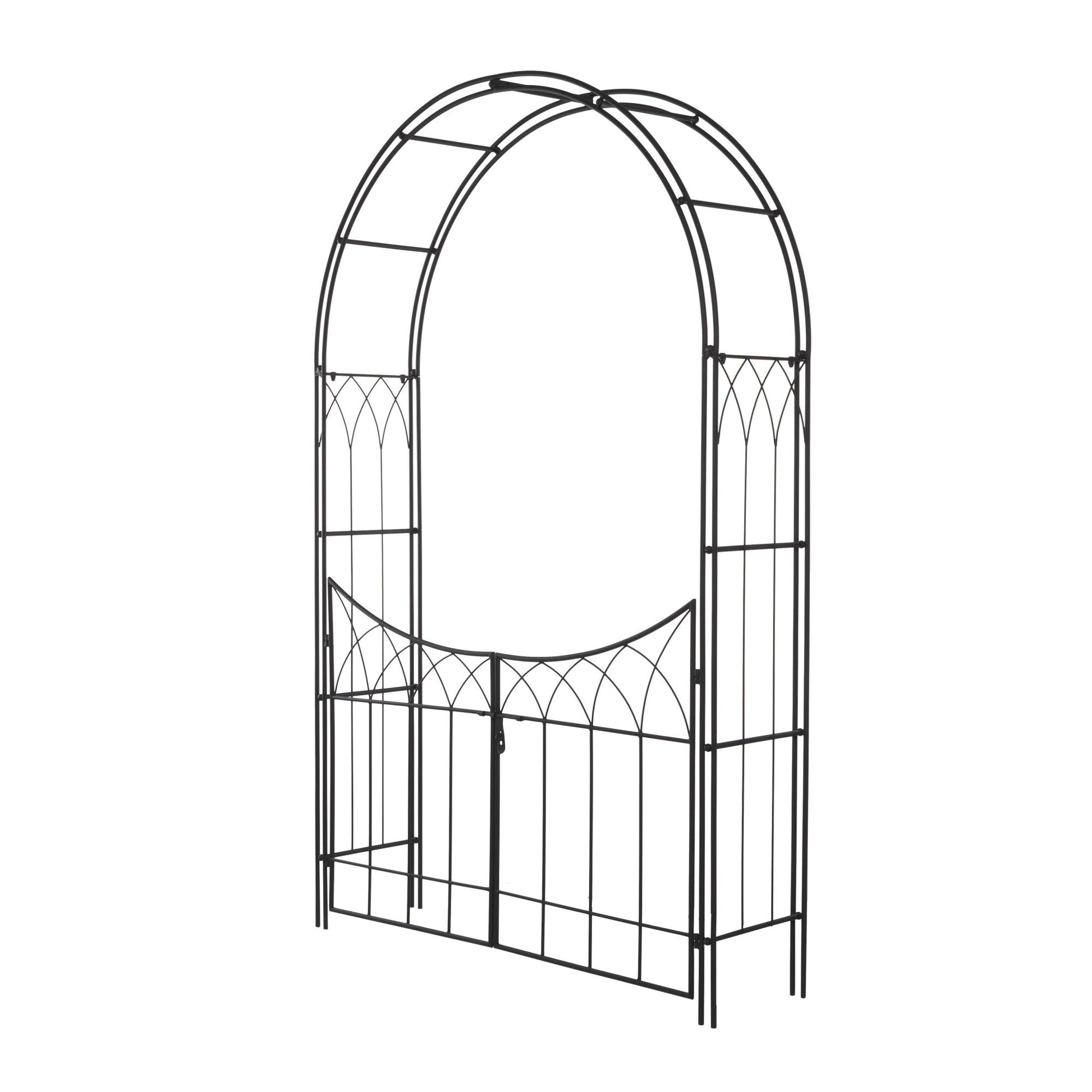 Metal Indoor Outdoor Arched Gate Indoor Outdoor Garden Arbor with Lattice Work Sides