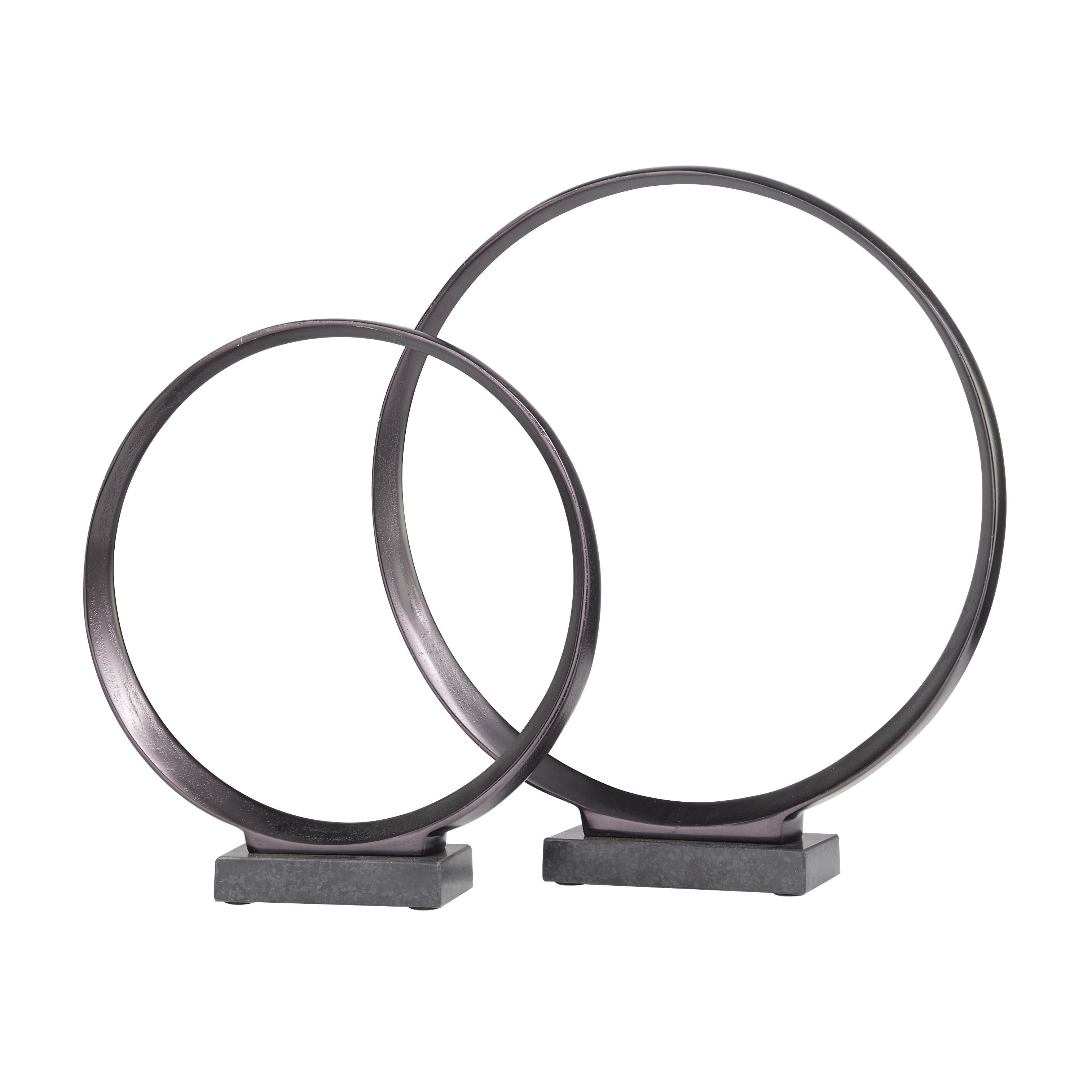 Set of 2 Geometric Aluminum Metal Decorative Sculpture with Marble Base