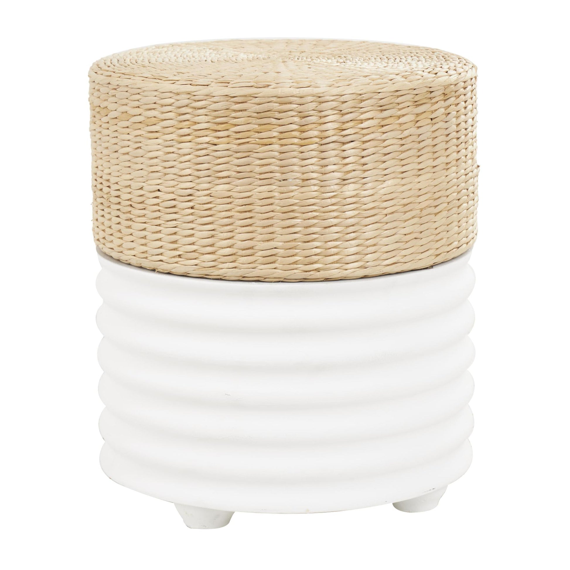 Geometric Wooden Handmade Woven Two-Toned Side End Accent Table with Seagrass Top