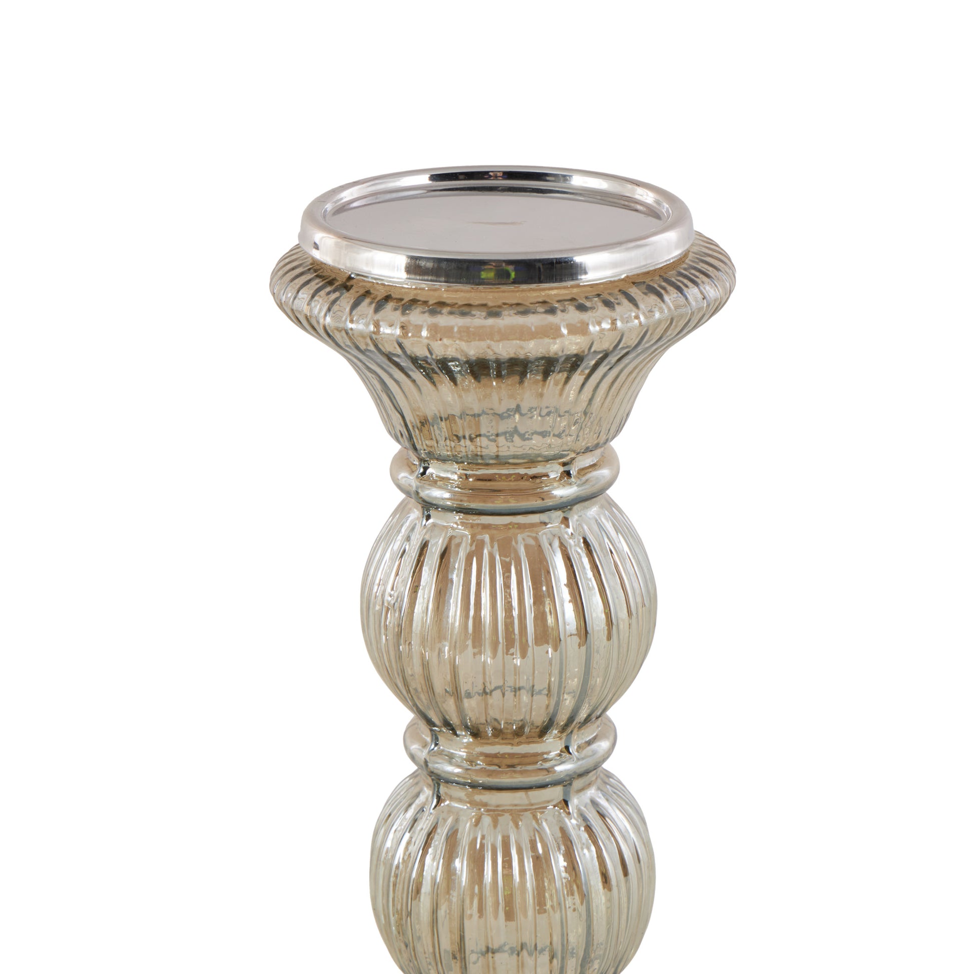 Set of 3 Gray Glass Handmade Turned Style Pillar Decorative Candle Holder