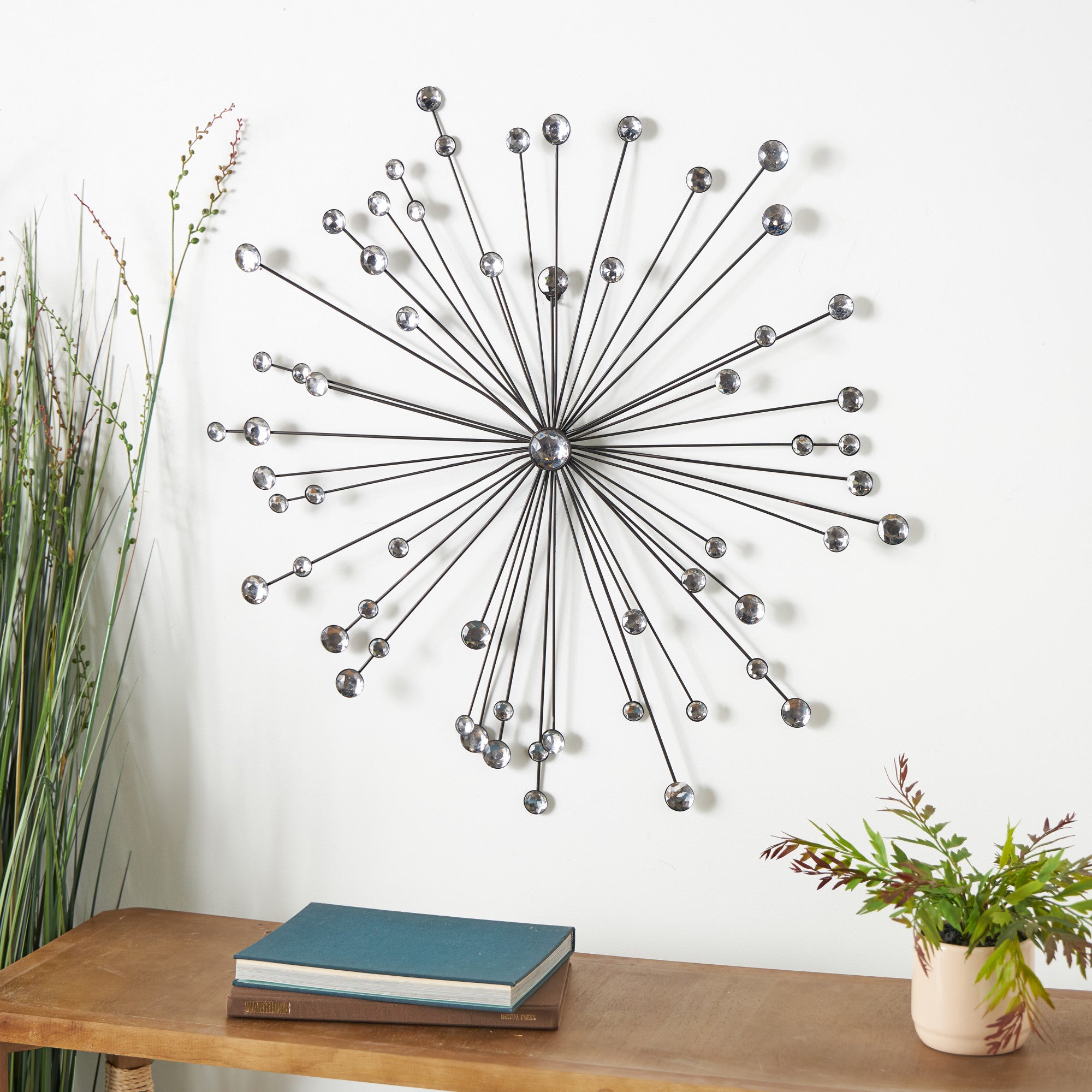Starburst Black Metal Home Wall Decor with Crystal Embellishments