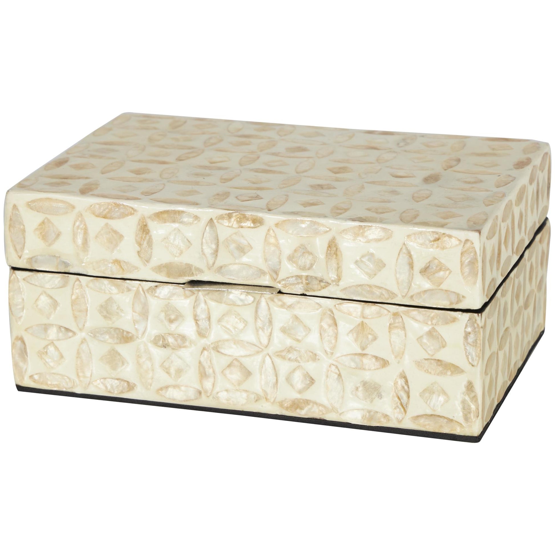 Set of 2 Moroccan Beige Mother of Pearl Shell Mosaic Storage Decorative Box with Taupe Accents