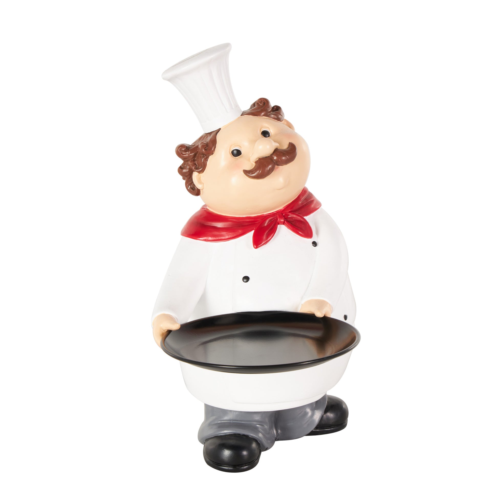 Chef White Polystone Kitchen Decorative Figurine Decorative Sculpture with Black Tray