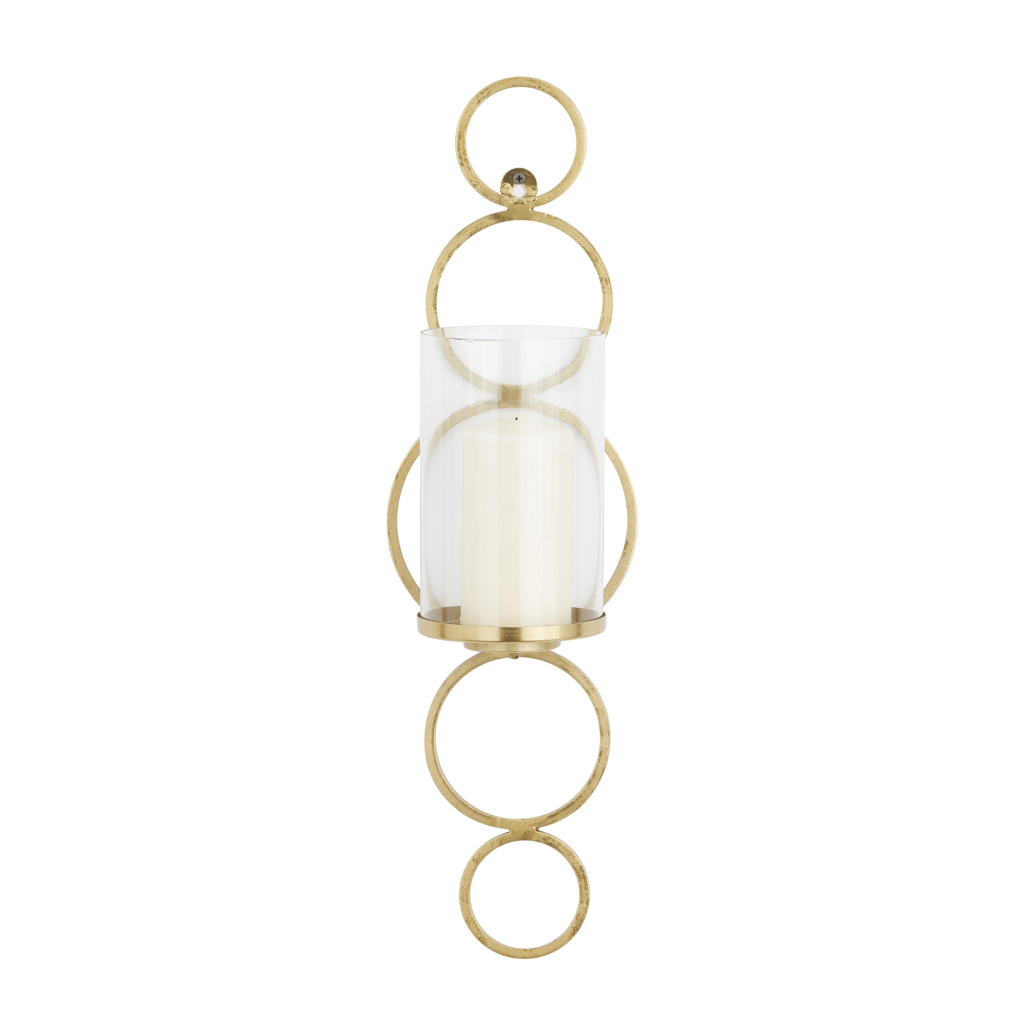 CosmoLiving by Cosmopolitan Metal Single Candle Indoor Outdoor Wall Sconce with Glass Holder
