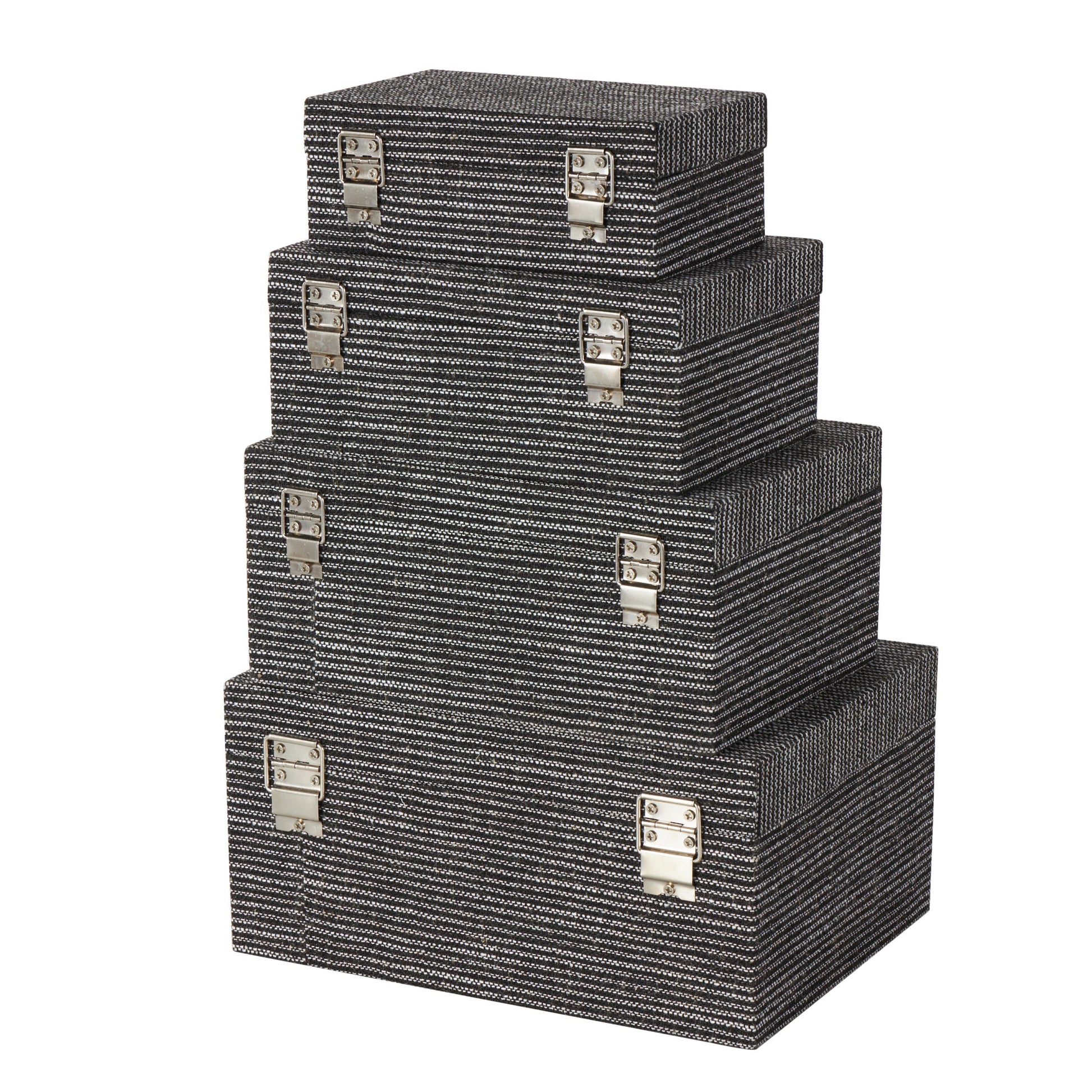 Set of 4 Fabric Handmade Storage Decorative Box with Silver Latches Set of 4 10", 9", 8", 6"H