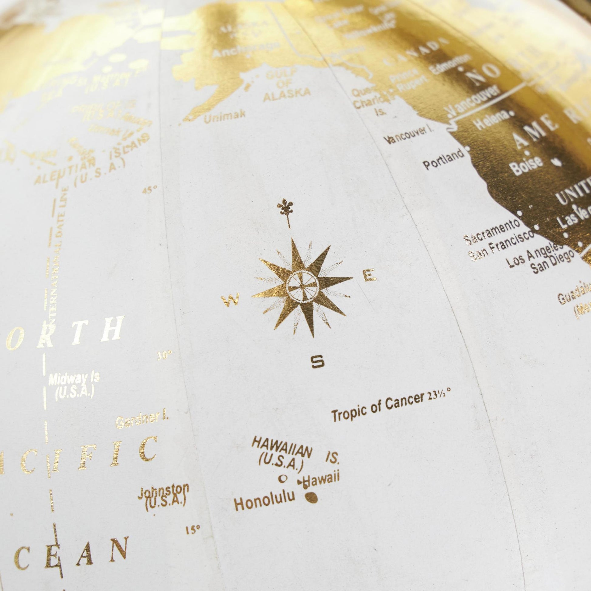 Armillary Gold Aluminum Metal Educational/Geographic Earth Globe with White Center