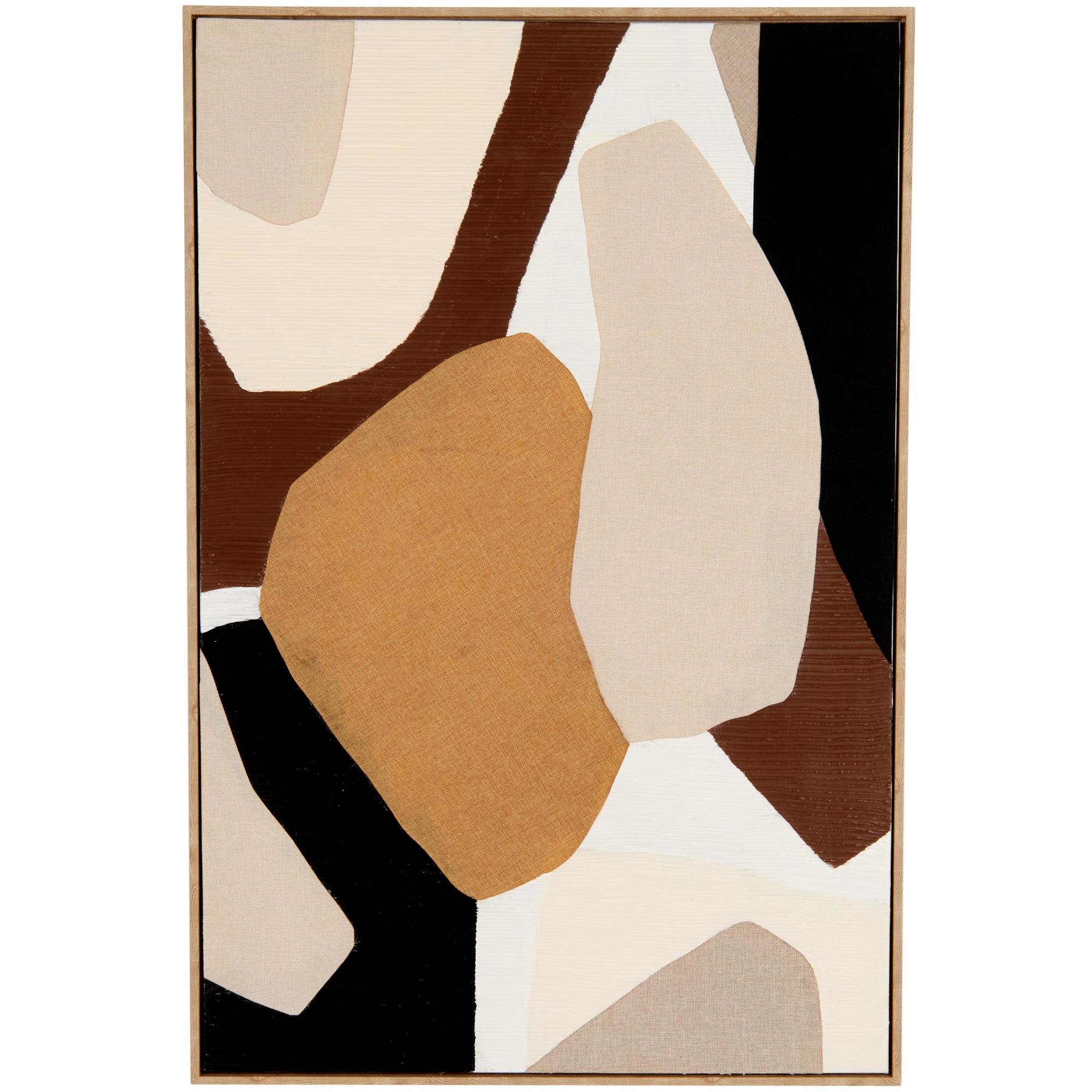 Geometric Brown Wooden Abstract Overlapping Circle Living Room Framed Wall Art with Cream Accents