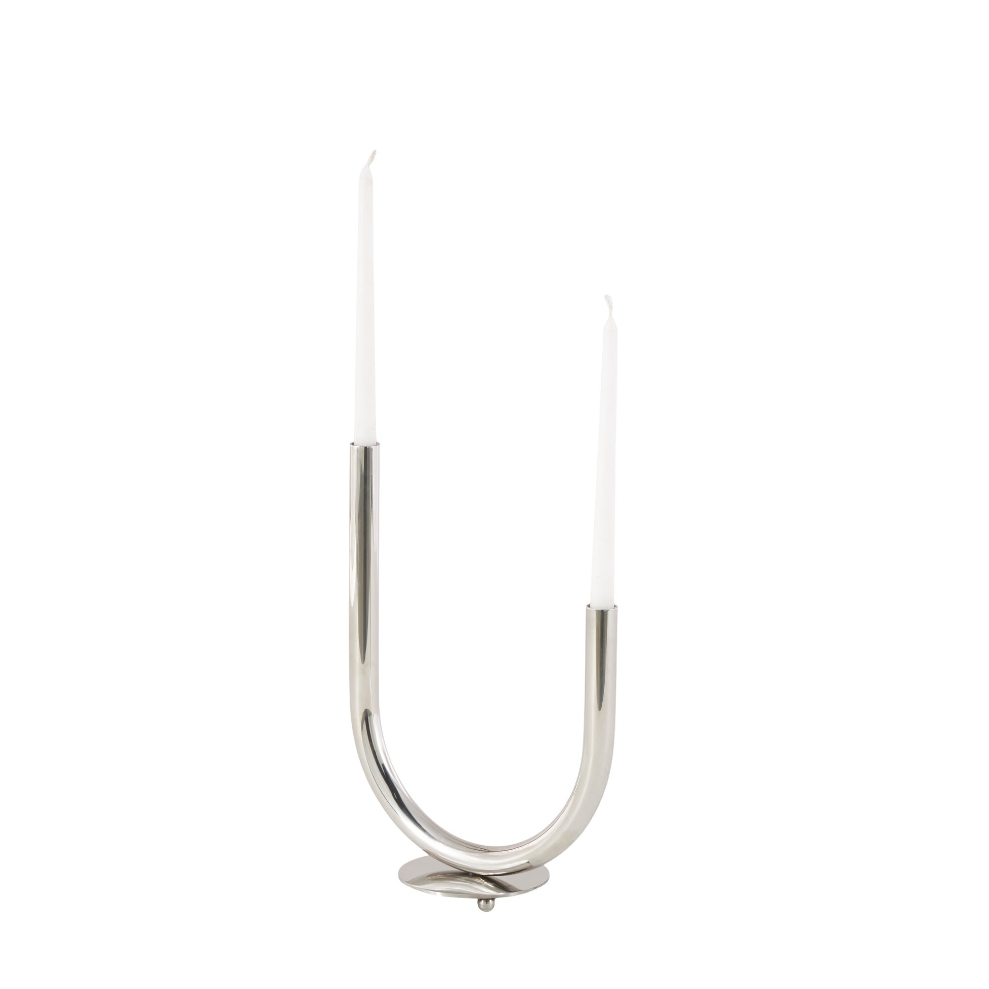 Silver Stainless Steel Metal Abstract U-Shaped Decorative Candelabra