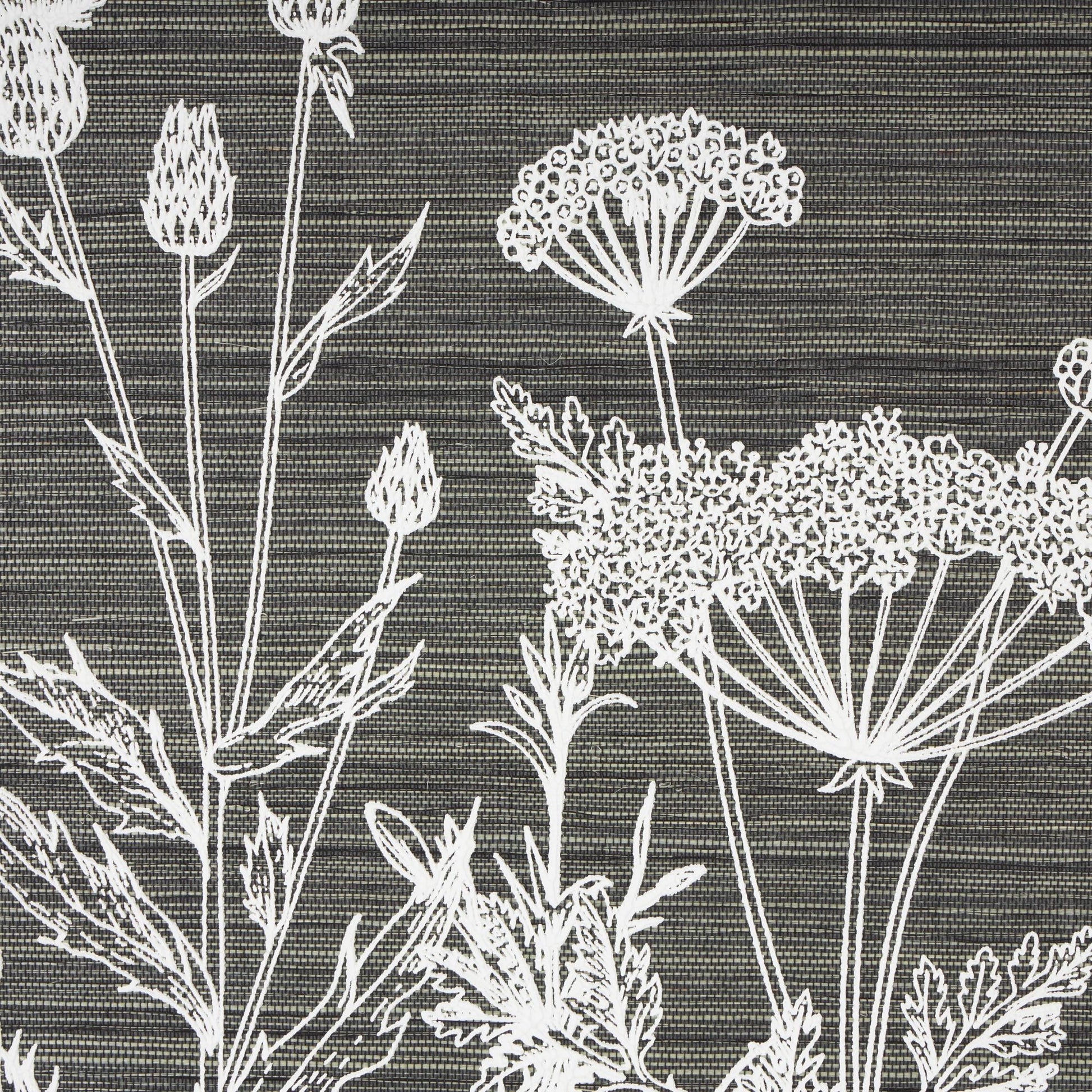 Floral Black Wood Relief Living Room Framed Wall Art with Gray Textured Backing and Black Twisted Frame