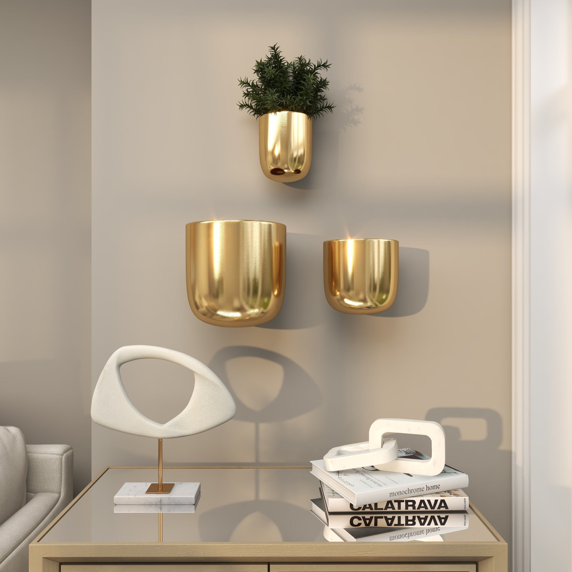 Set of 3 Metal Floating Indoor Outdoor Wall Planter