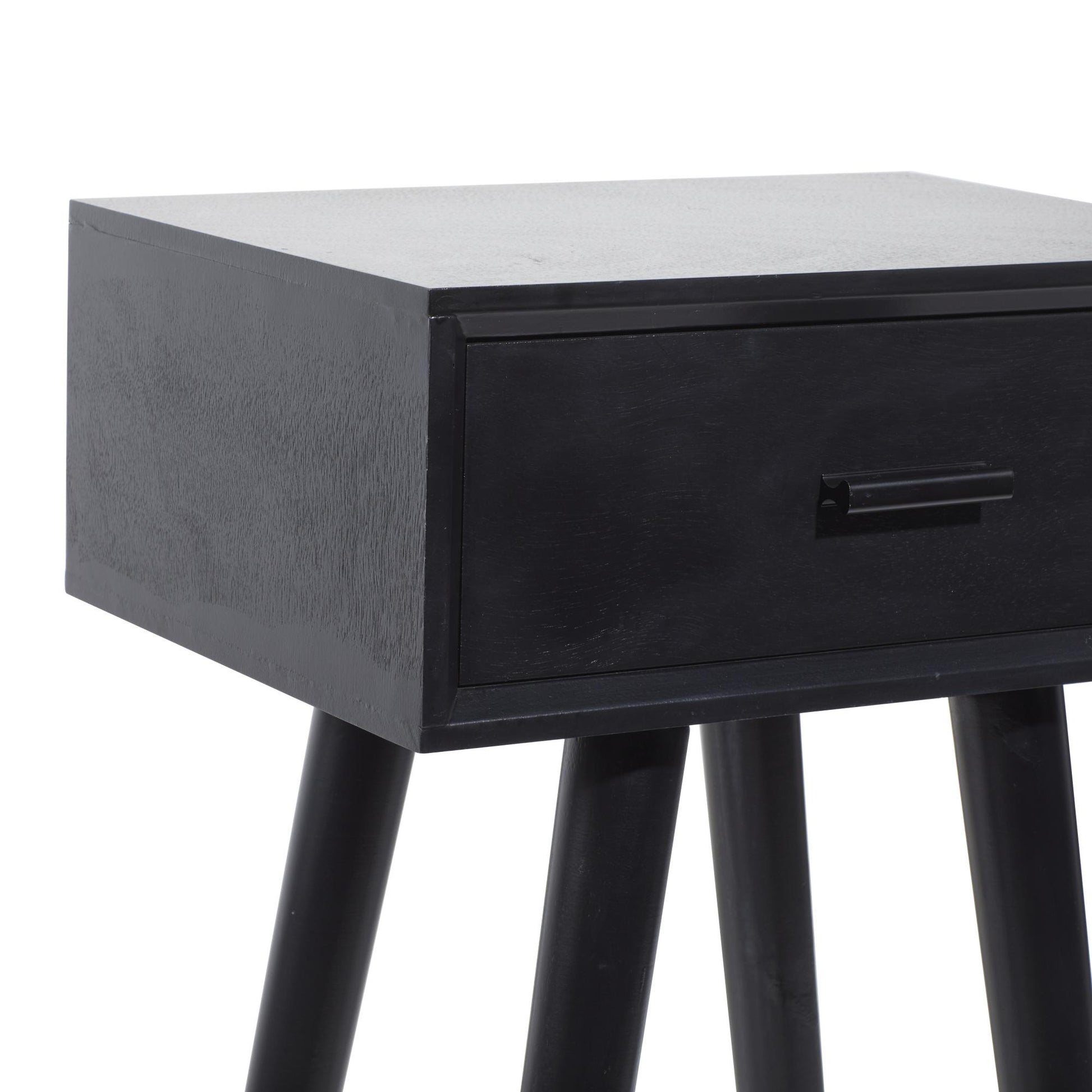Black Wood Single Drawer Side End Accent Table