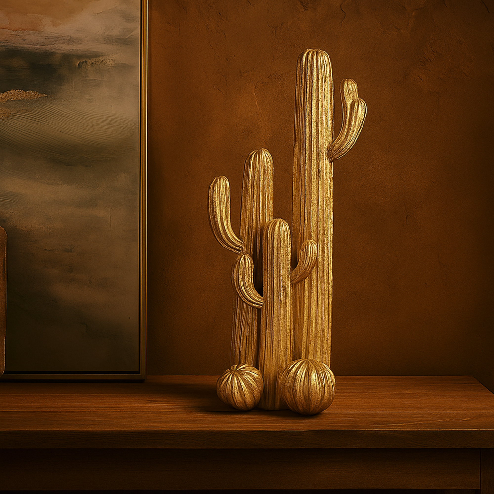 Cactus Gold Resin Layered Decorative Sculpture