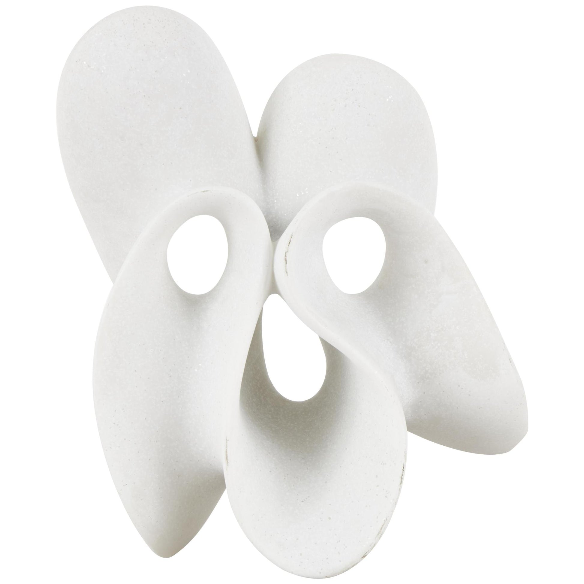 Abstract White Polystone Wavy Shaped Decorative Sculpture with Cutouts and Speckled Texturing