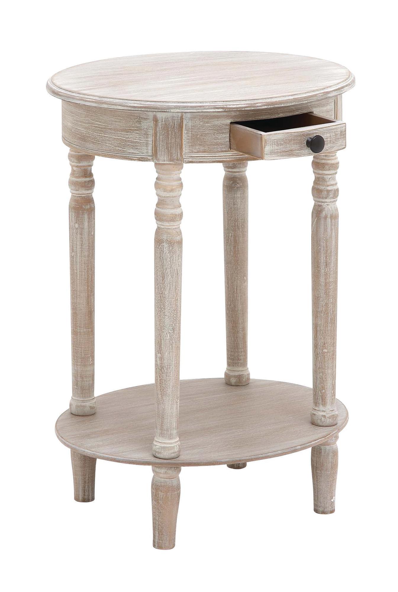 Light Brown Wood Whitewashed Oval 1 Drawer Side End Accent Table