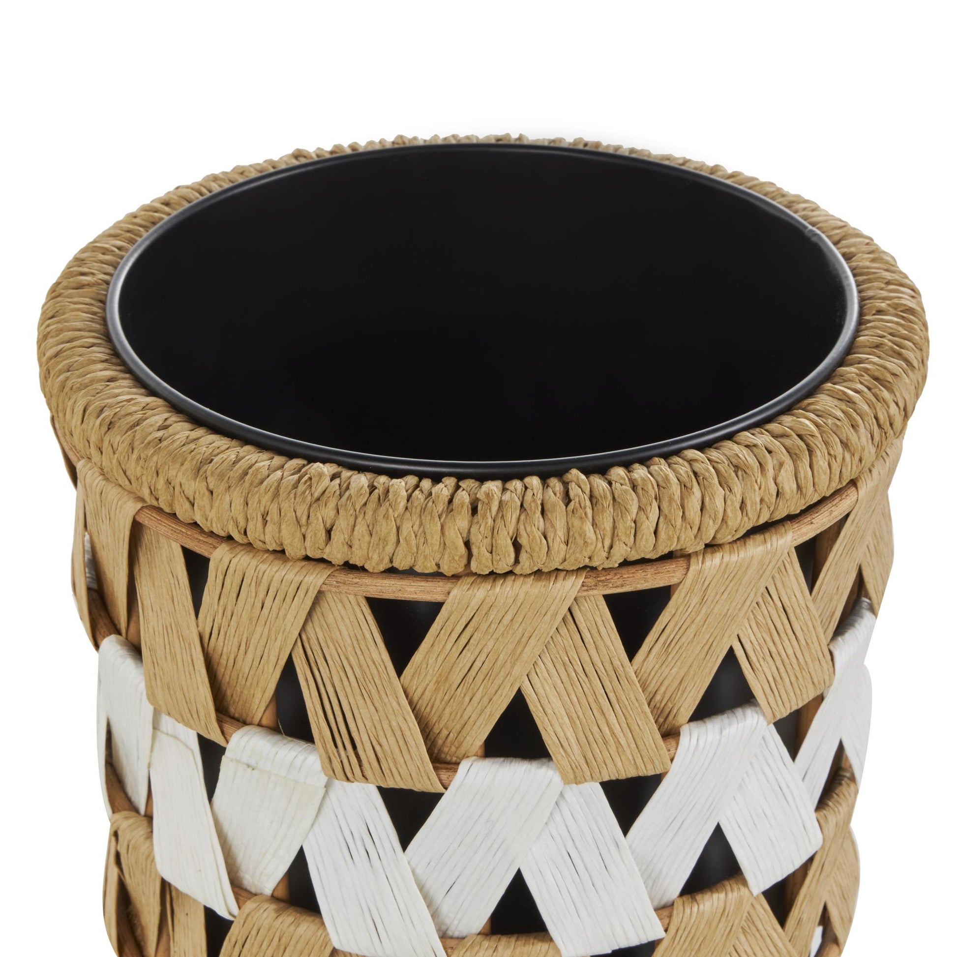 Set of 2 Geometric Brown Jute Rope Handmade Woven Chevron Indoor Planter with Wooden Legs