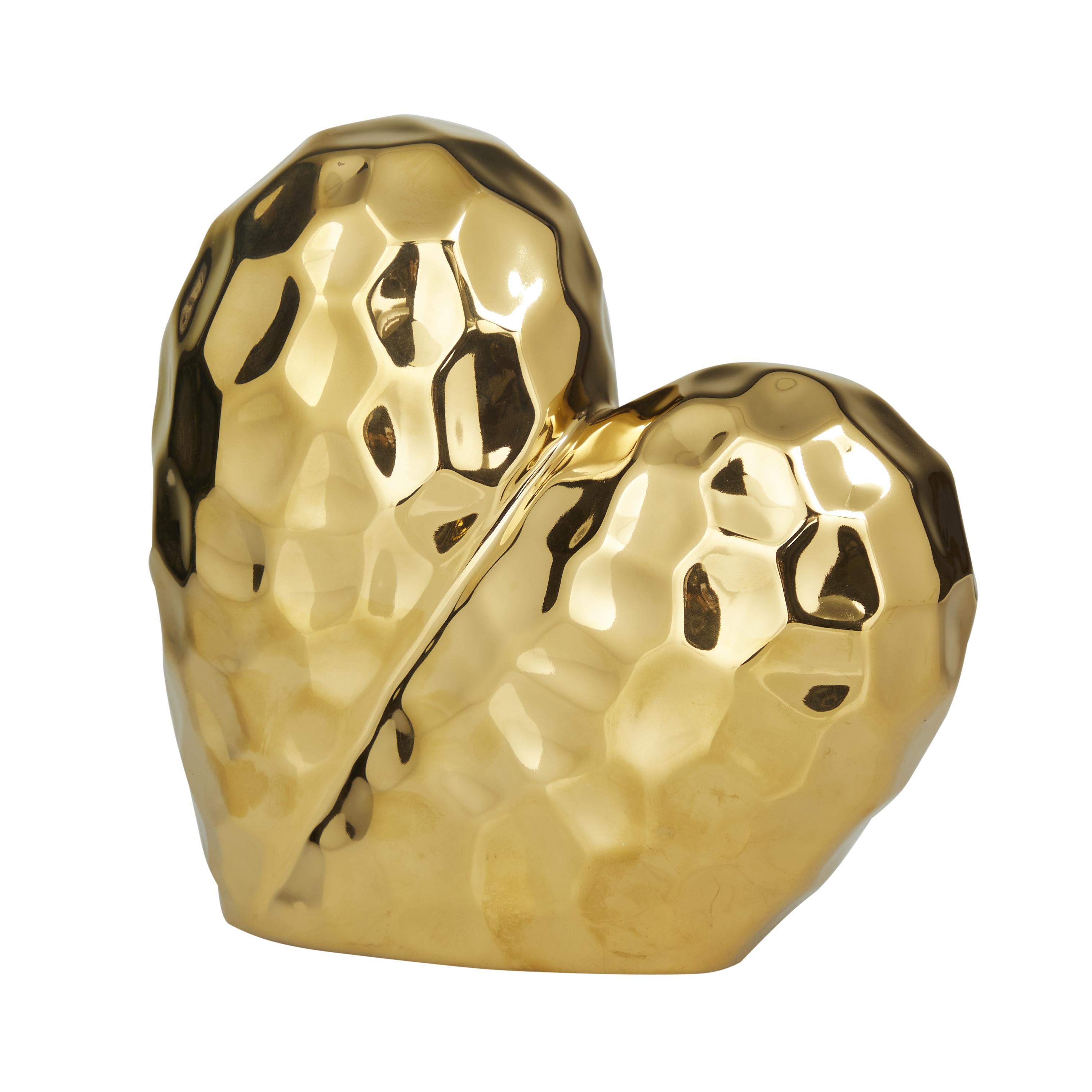 Heart Porcelain Ceramic Dimensional Origami Inspired Angled Decorative Sculpture with Faceted Exterior
