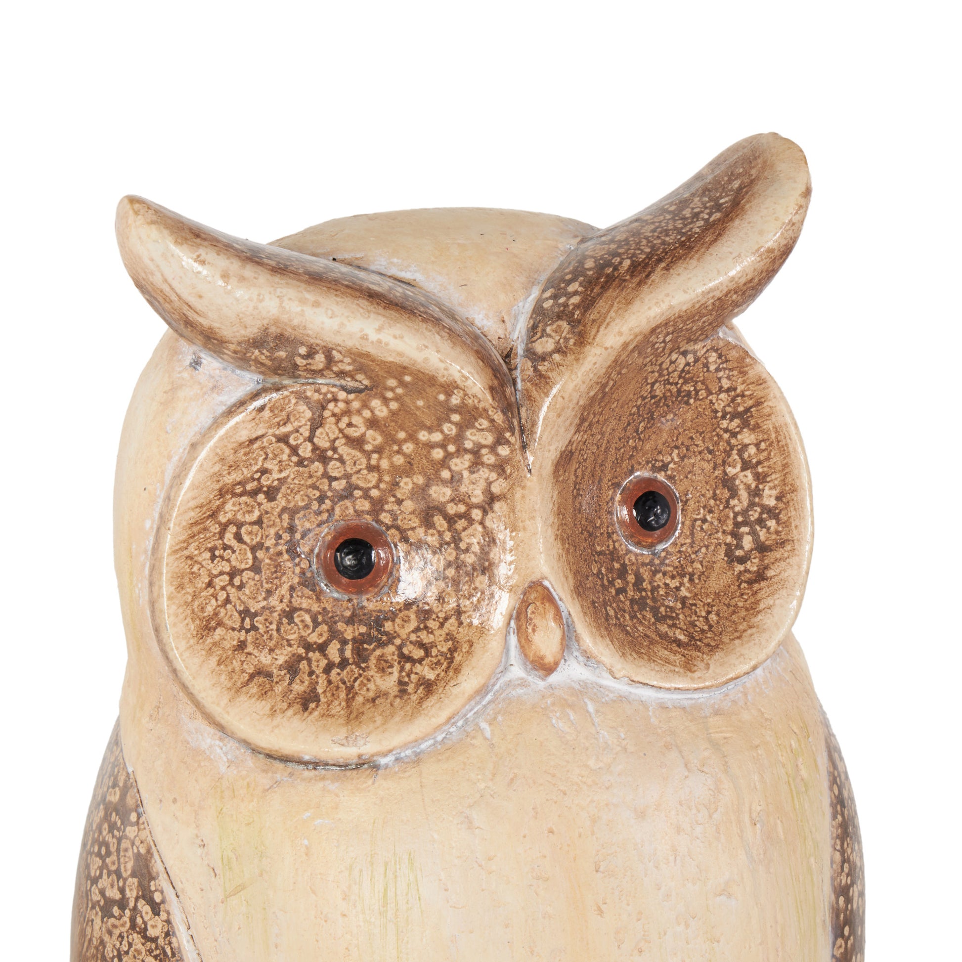 Owl Cream Magnesium Oxide Decorative Garden Sculpture with Brown Accents