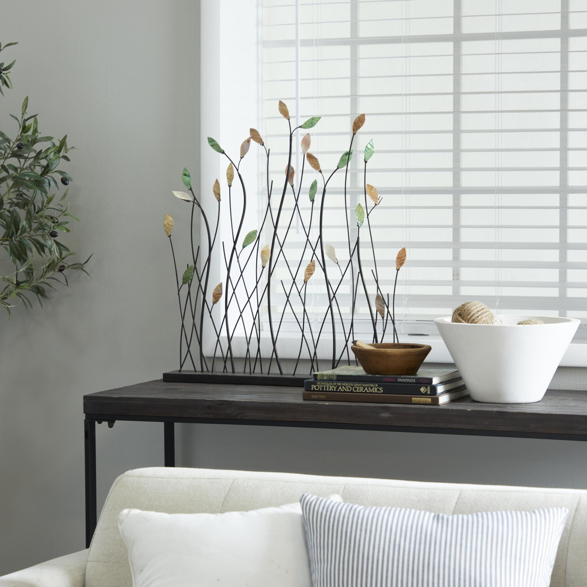 Leaf Black Metal Decorative Sculpture with Black Base