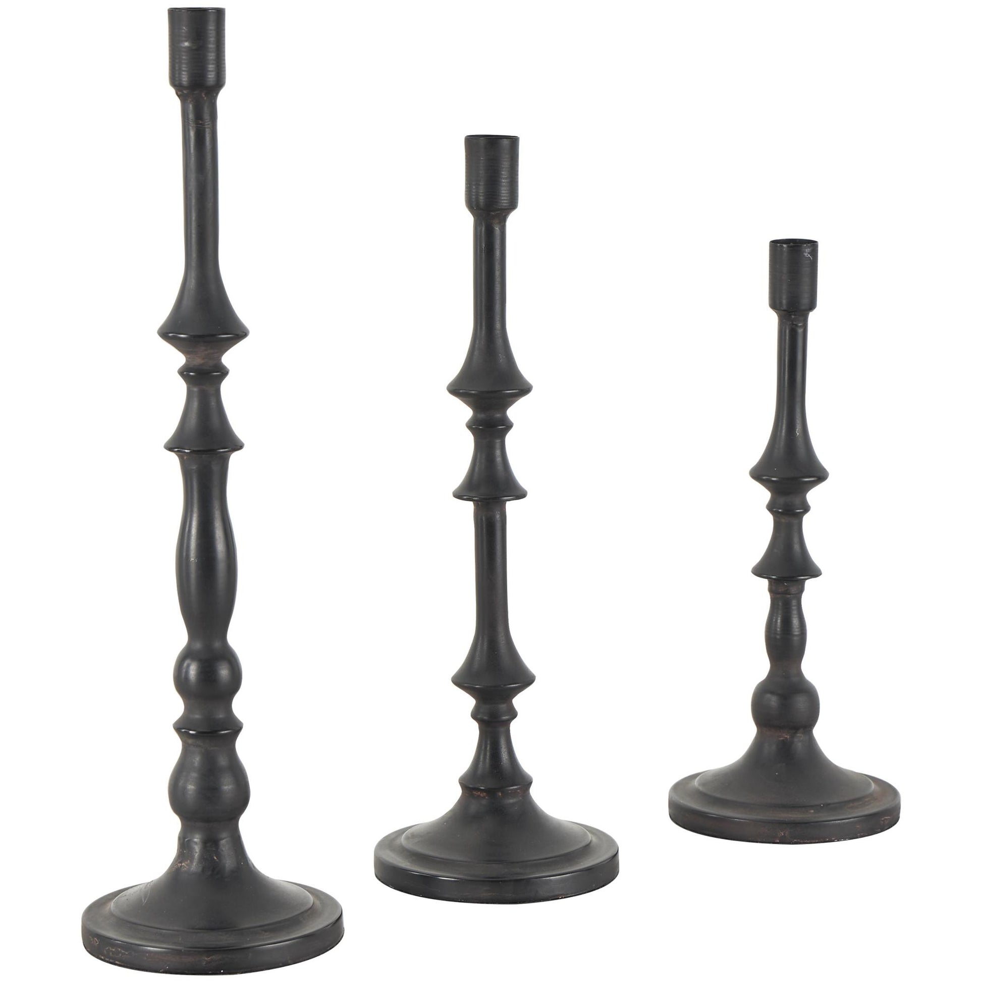 Black Metal Turned Style Decorative Candle Holder with Tapered Bases