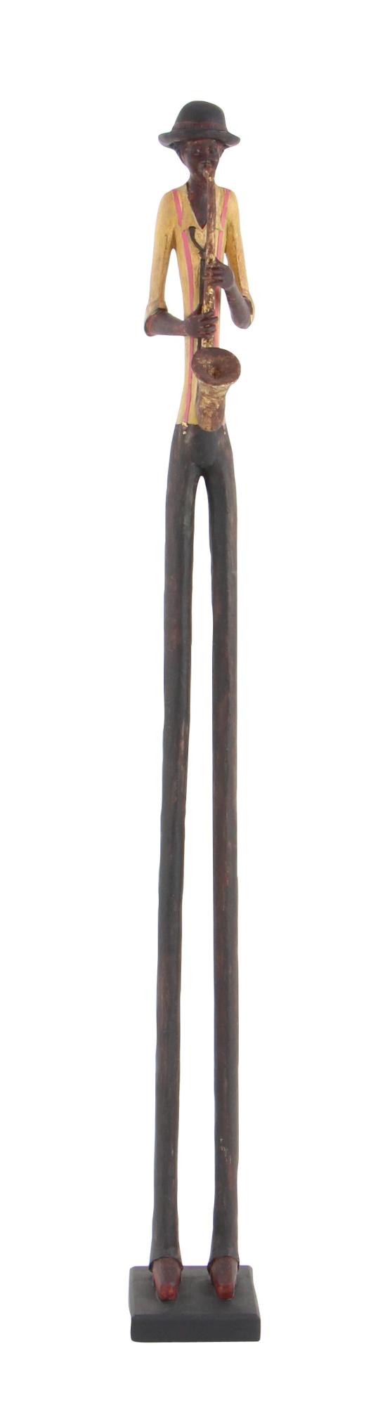 Set of 4 Musician Brown Polystone Tall Long Legged Jazz Band Decorative Sculpture with Black Base Stand