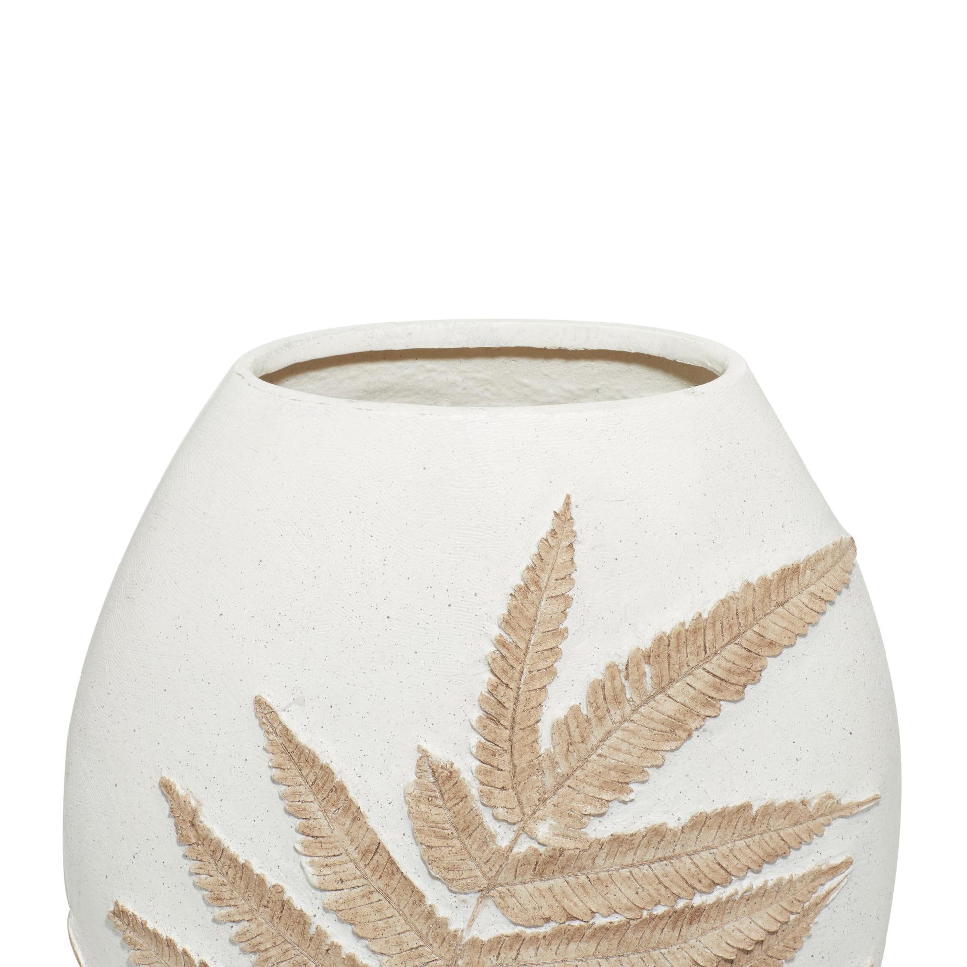 Leaf White Polystone Decorative Vase with Brown Dimensional Leaves