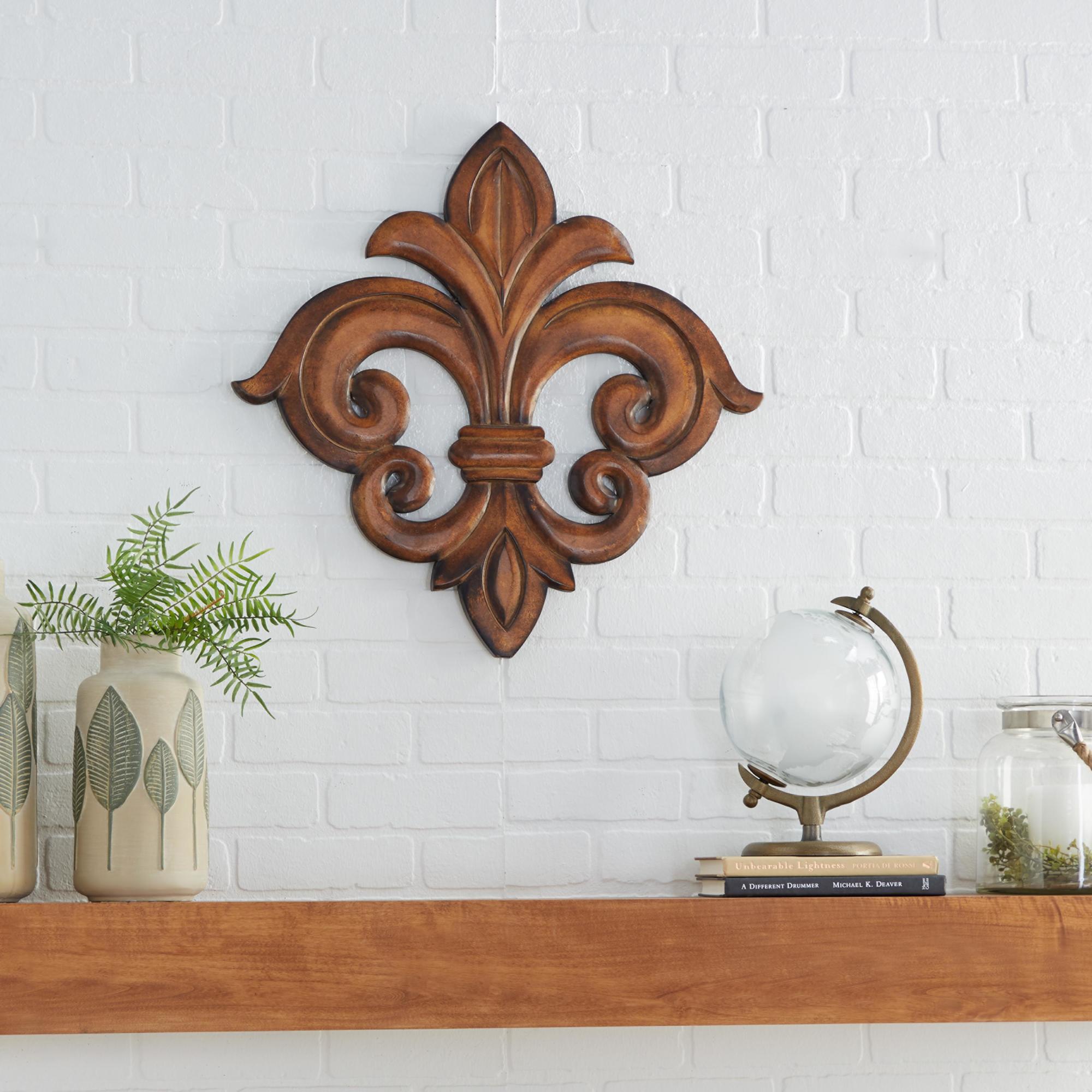Fleur De Lis Wooden Carved Home Wall Decor